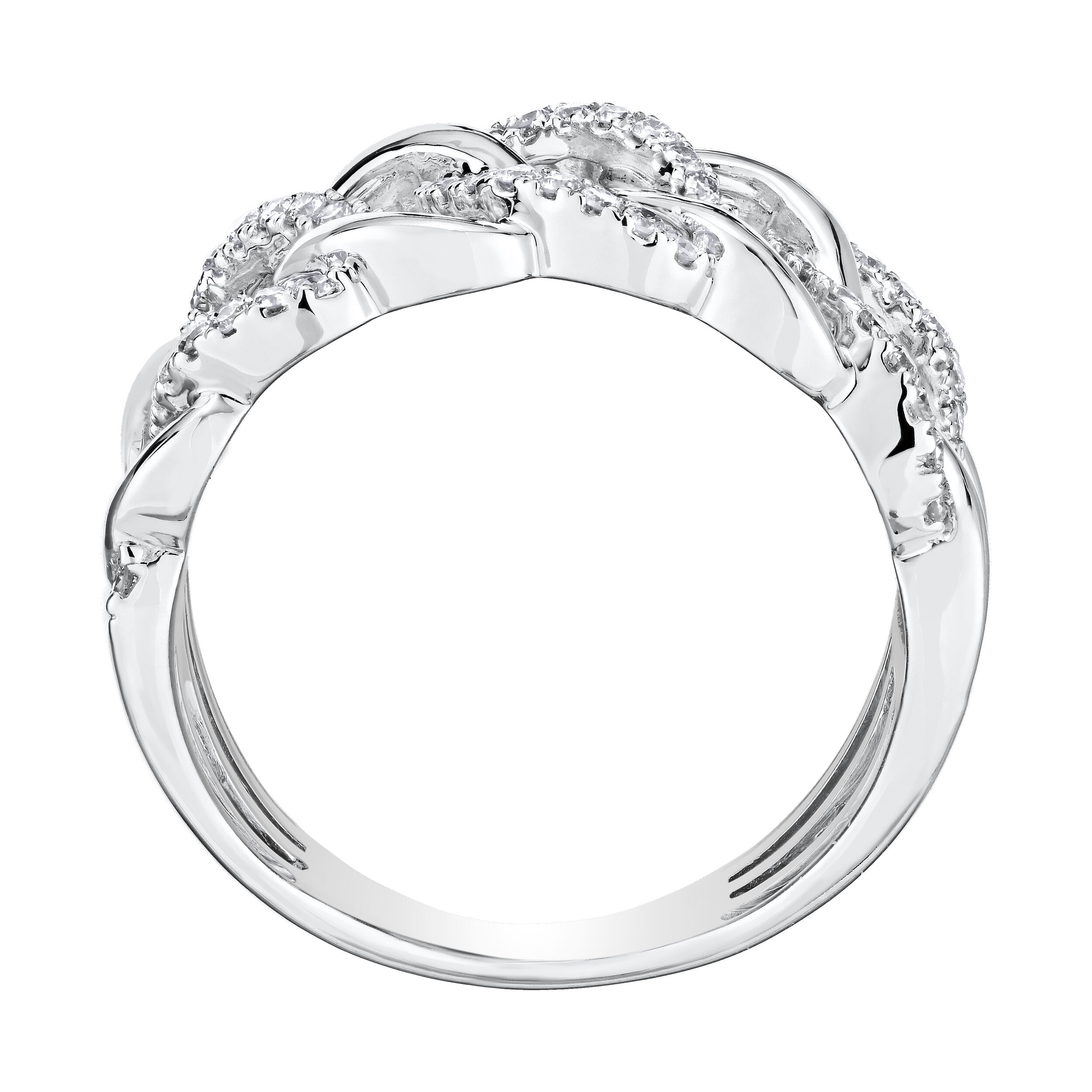 14K White Gold Ring Chain Link Alternating Polished & Pave Diamond 0.33 Ctw