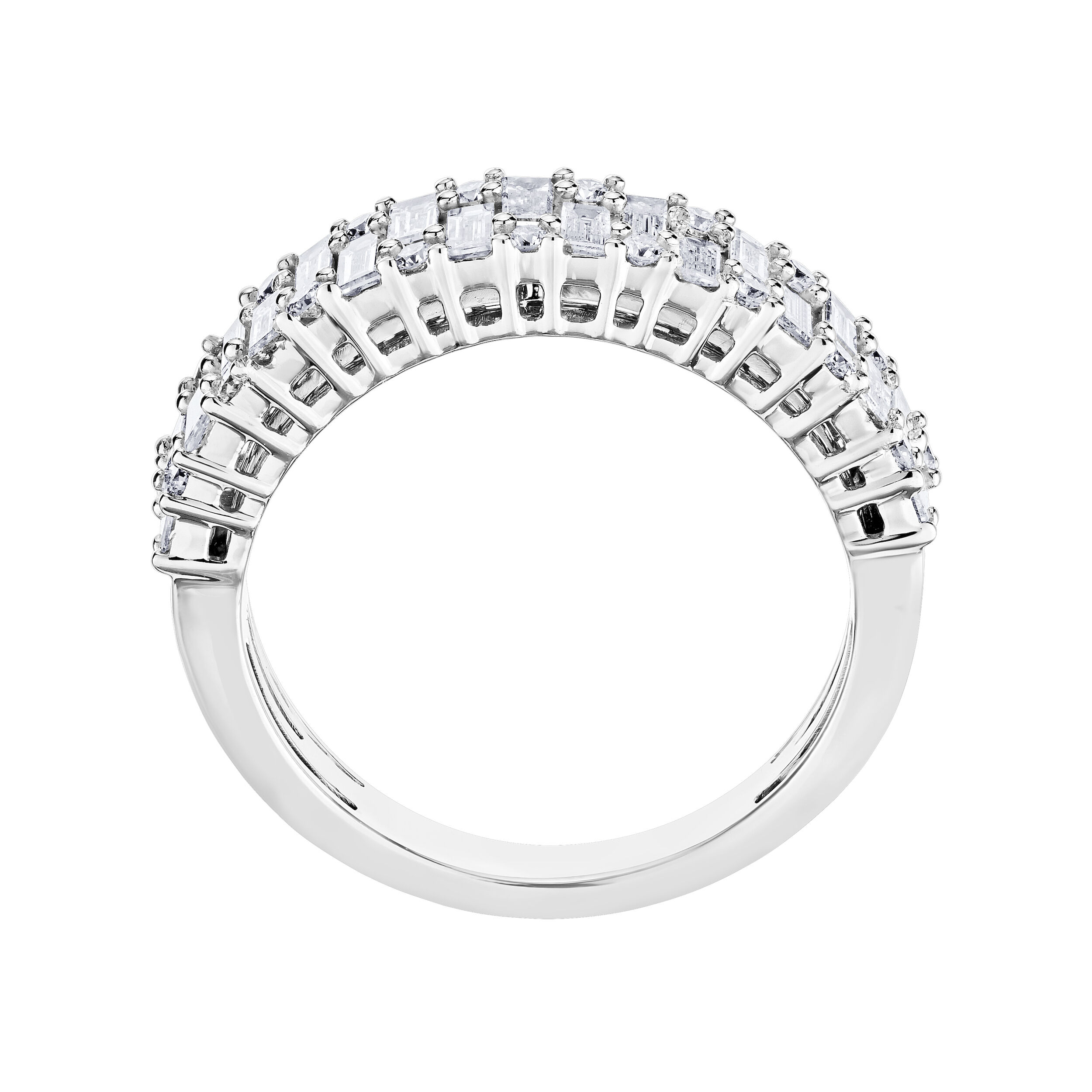14K White Gold Baguette and Round Prong Set Diamond Ring 0.75 Ctw