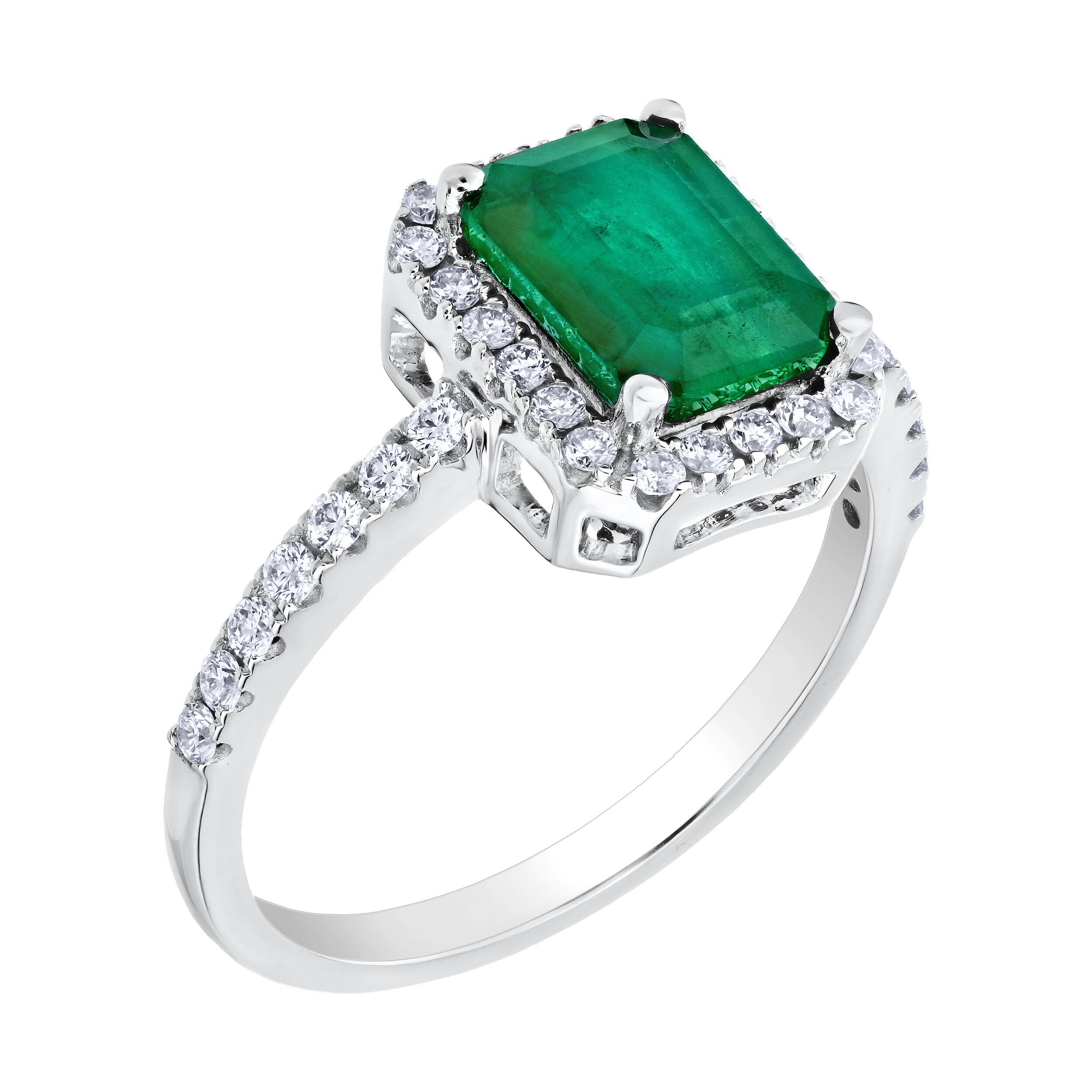 Majestic Gems&trade; 14K White Gold Emerald Cut Color with Halo 1.39 Ctw