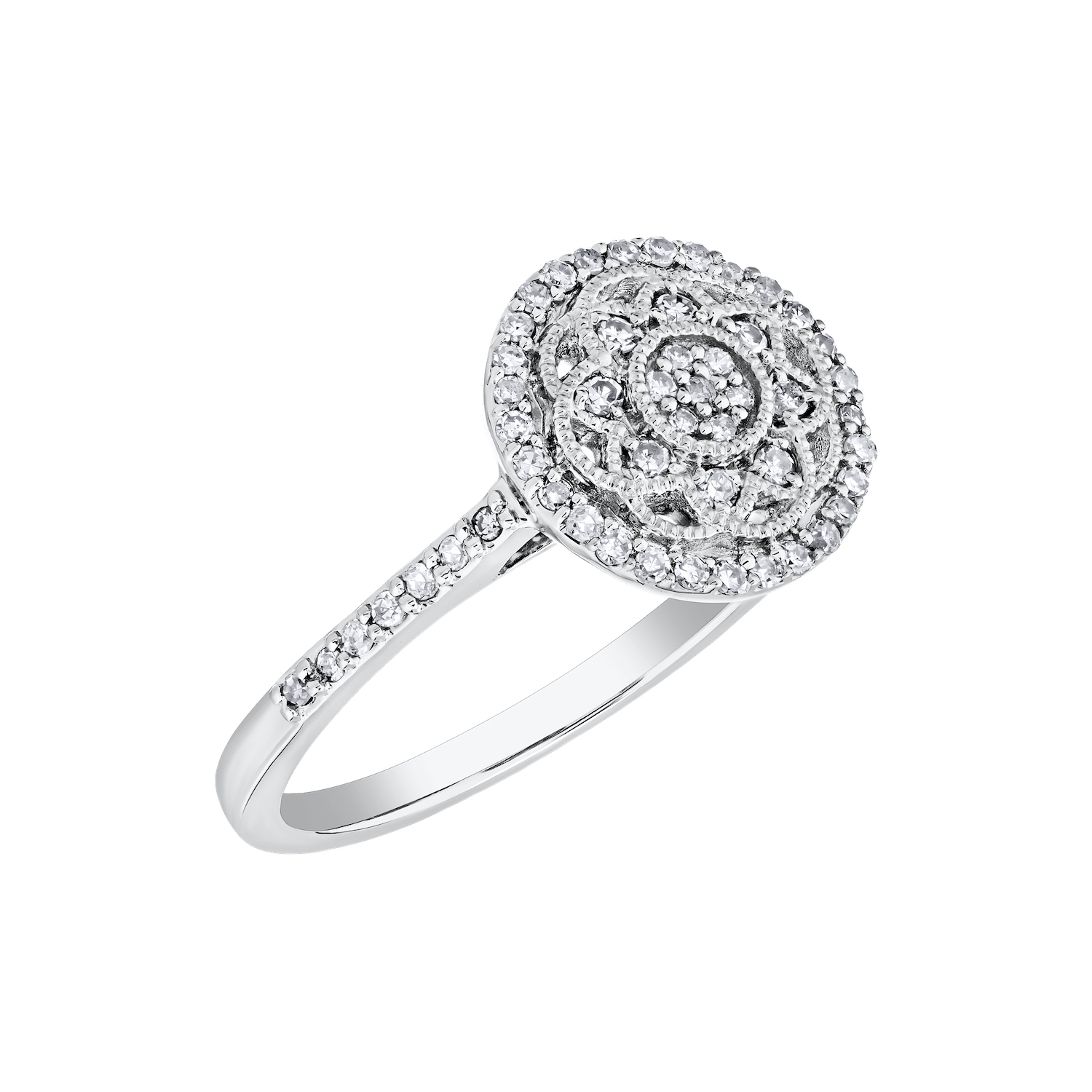 10K White Gold Ring Round Shape Filigree Milgrain Diamond 0.25 Ctw