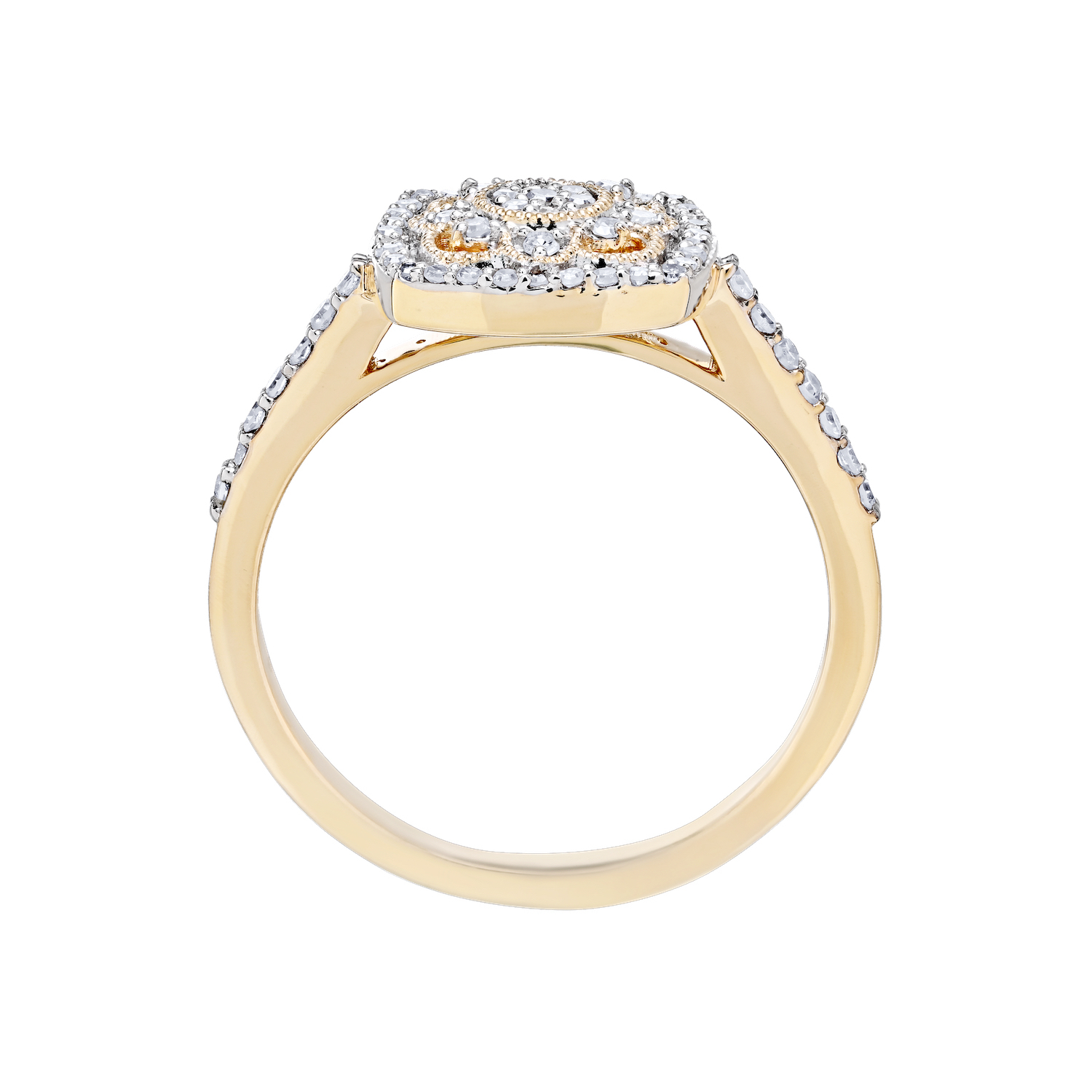 10K Yellow Gold Ring Cushion Shape Filigree Milgrain Diamond 0.25 Ctw