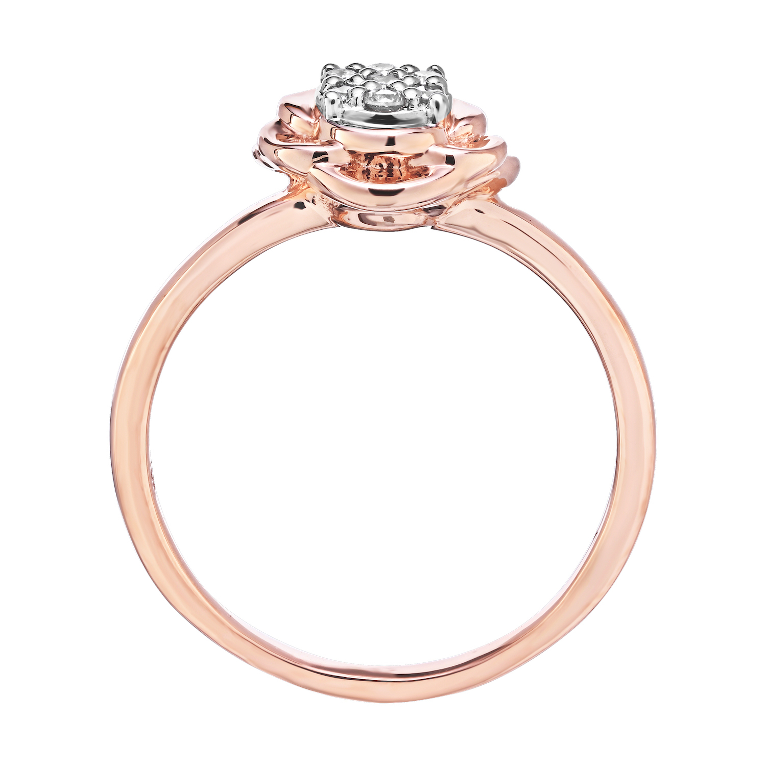 10K Rose Gold Ring Flower Ring Diamond Pave Center Diamond 0.10 Ctw