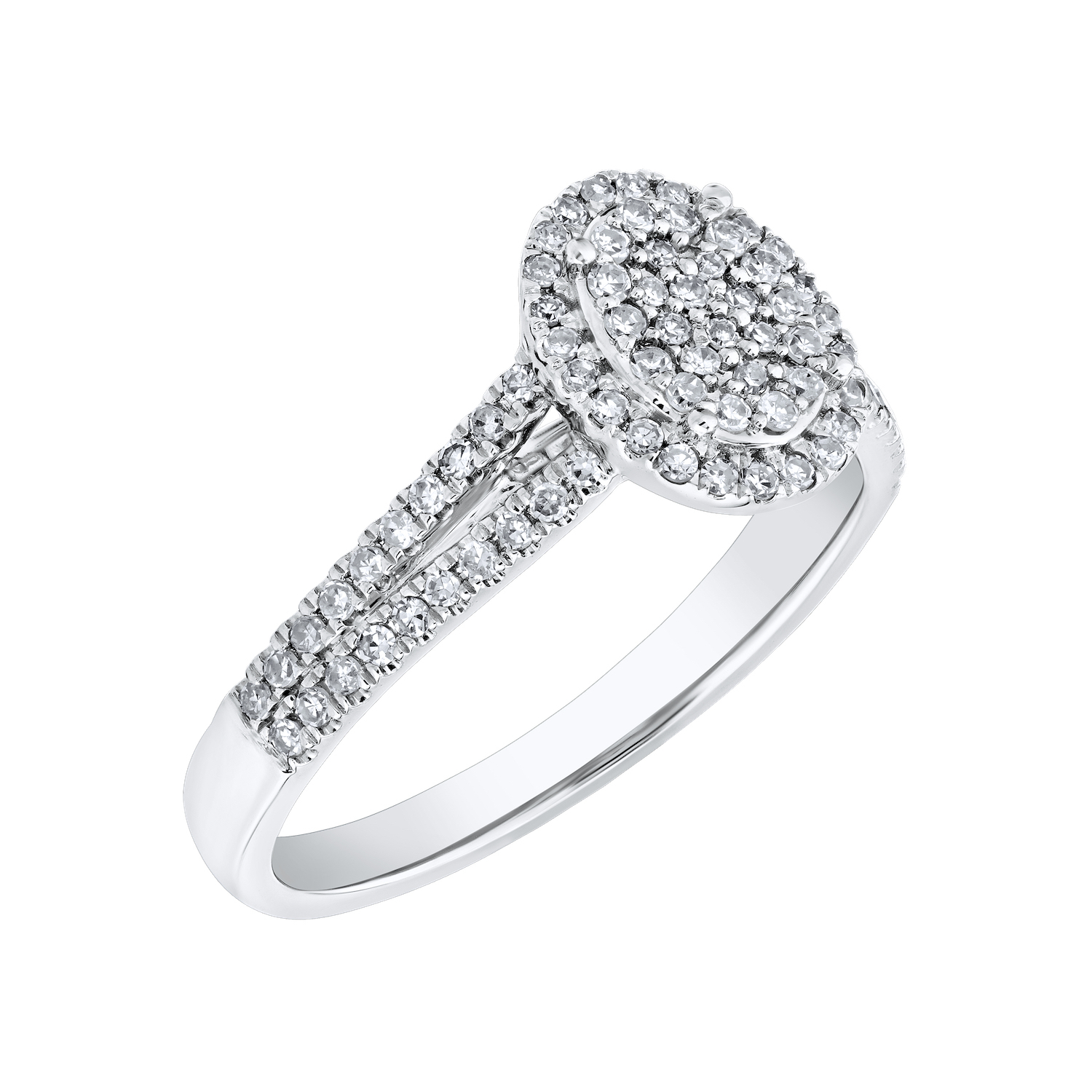 10K White Gold Ring Oval Pave Split Shoulders Diamond 0.33 Ctw