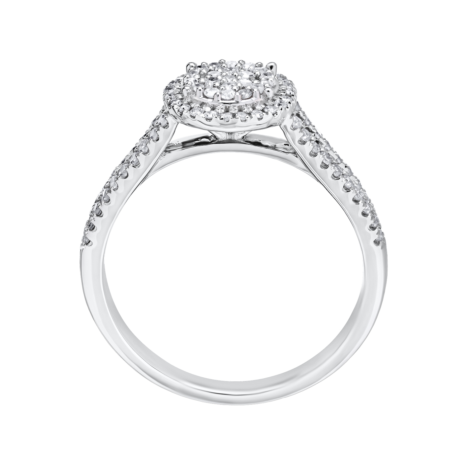 10K White Gold Ring Oval Pave Split Shoulders Diamond 0.33 Ctw