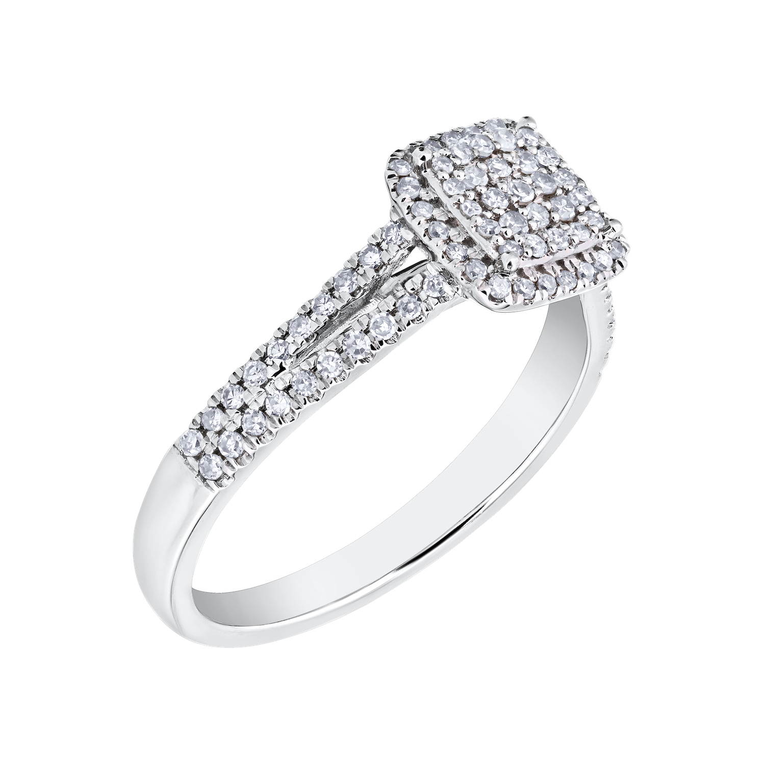 10K White Gold Ring Cushion Shape Pave Split Shoulders Diamond 0.33 Ctw
