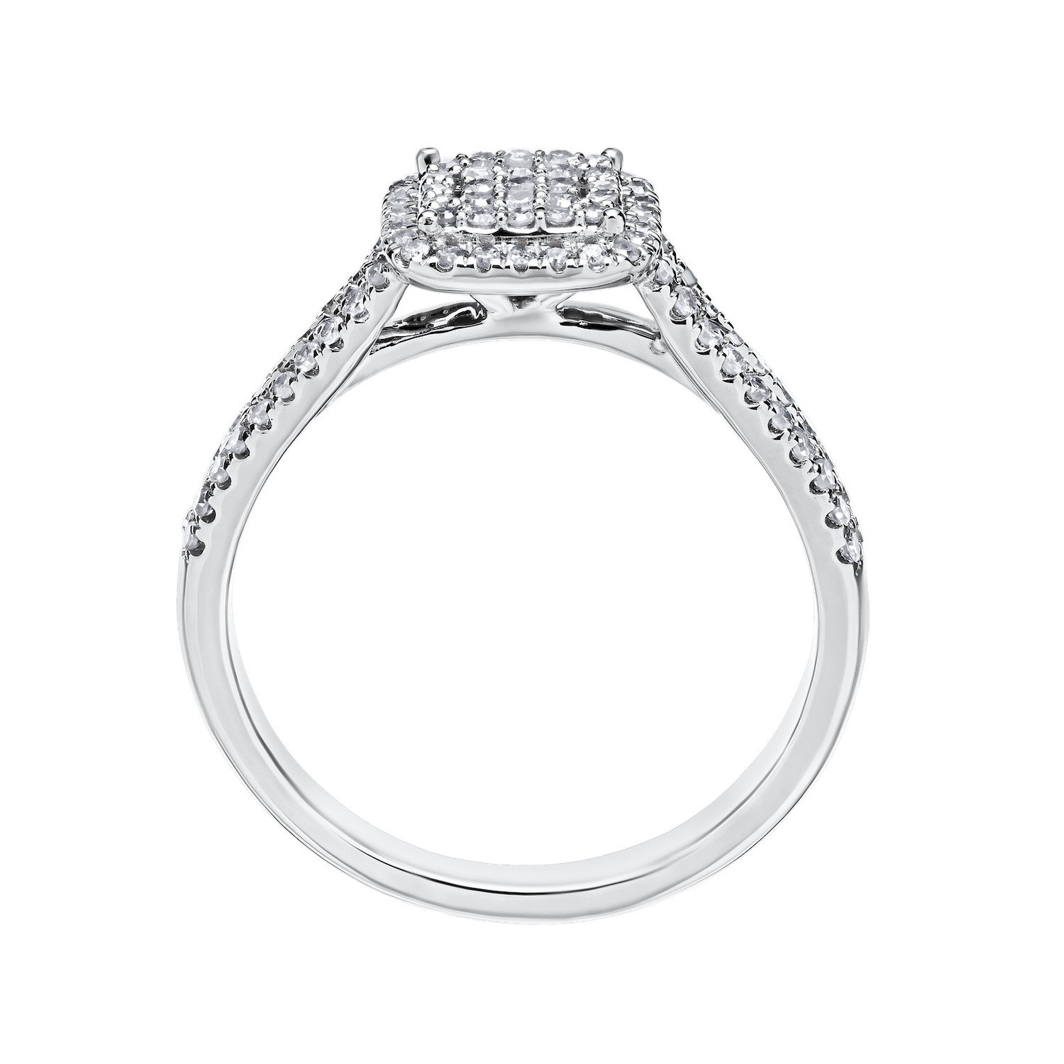 10K White Gold Ring Cushion Shape Pave Split Shoulders Diamond 0.33 Ctw