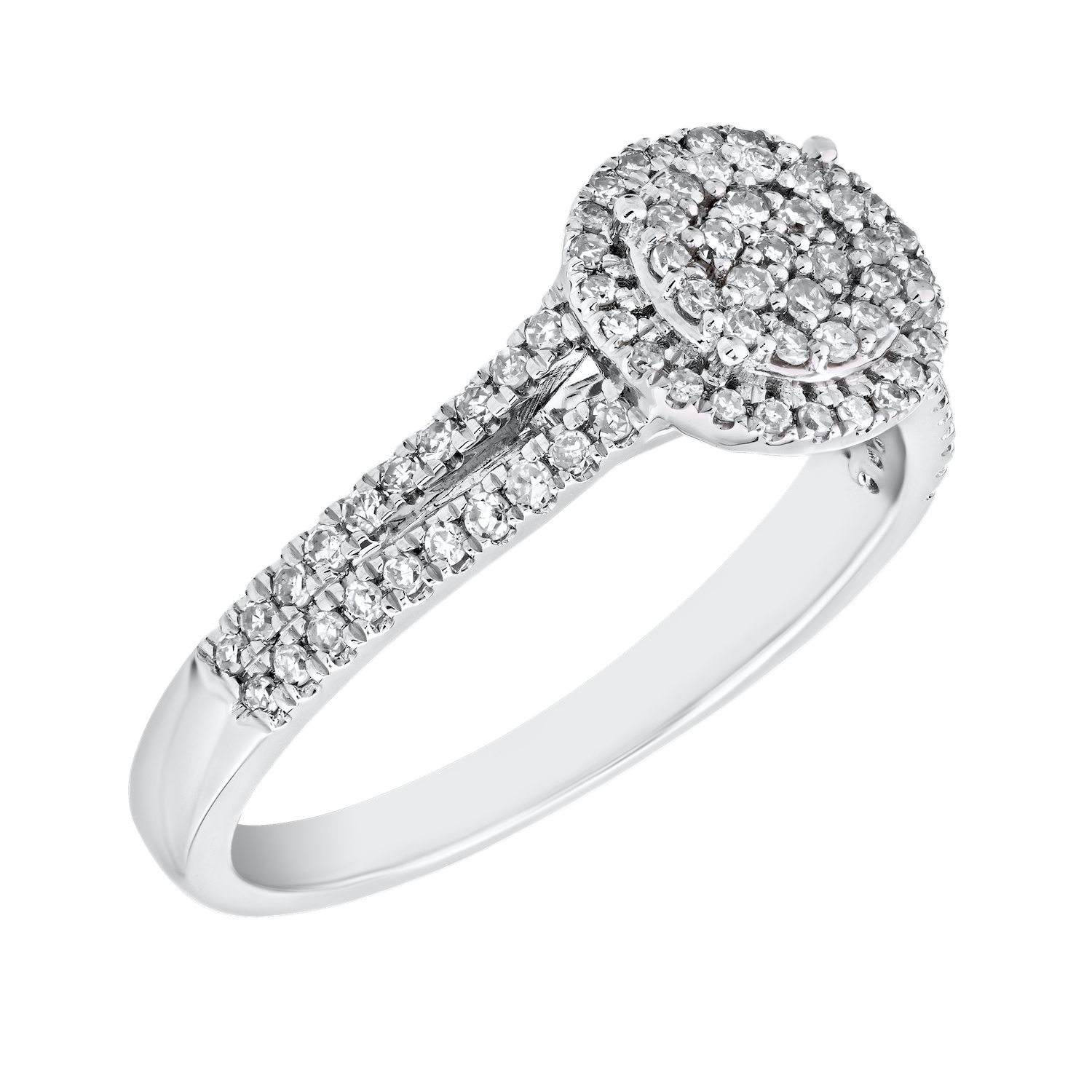 10K White Gold Ring Round Shape Pave Split Shoulders Diamond 0.33 Ctw