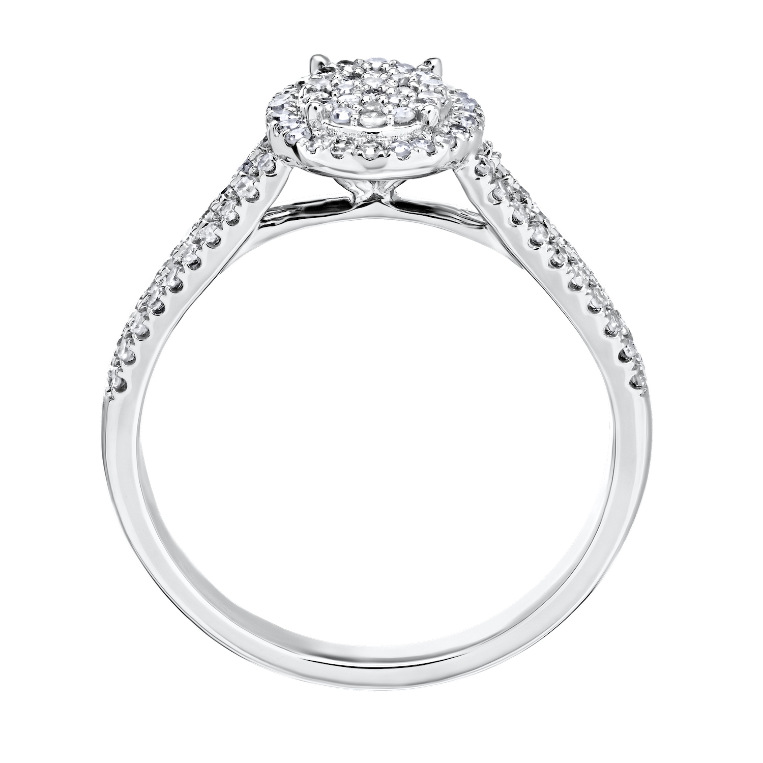 10K White Gold Ring Round Shape Pave Split Shoulders Diamond 0.33 Ctw