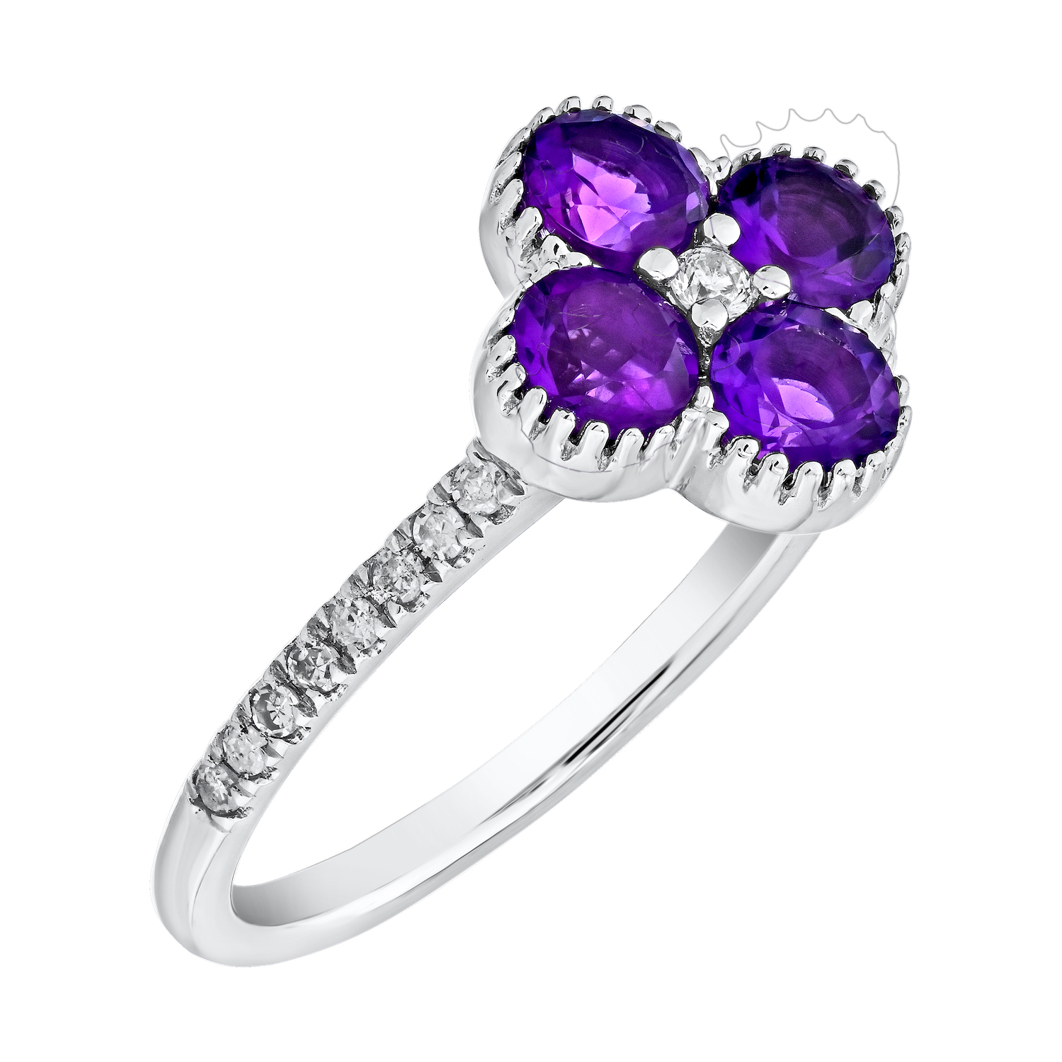 Majestic Gems&trade; 10K White Gold Color Clover Diamond Shoulders 1.14 Ctw