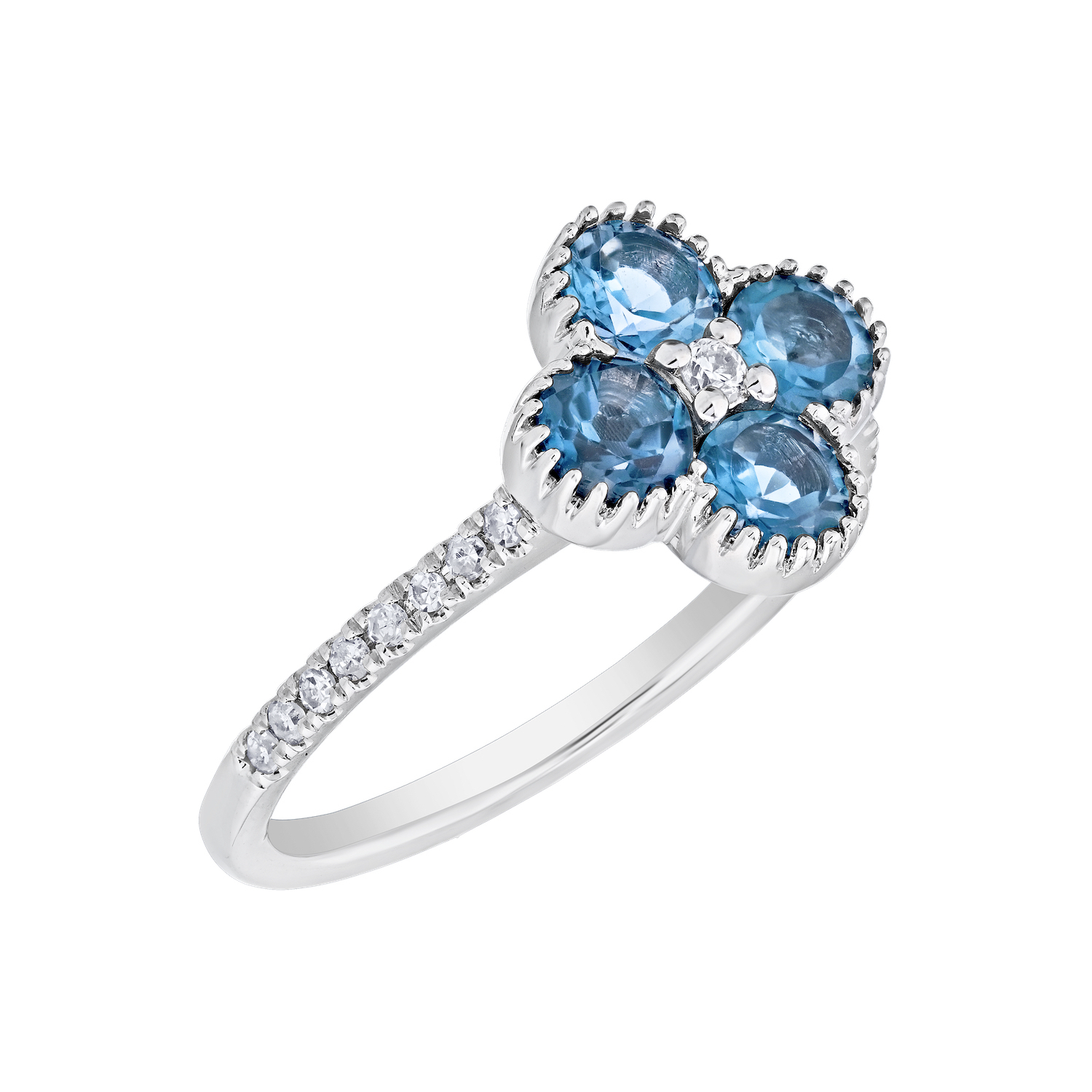 Majestic Gems&trade; 10K White Gold Color Clover Diamond Shoulders 1.14 Ctw