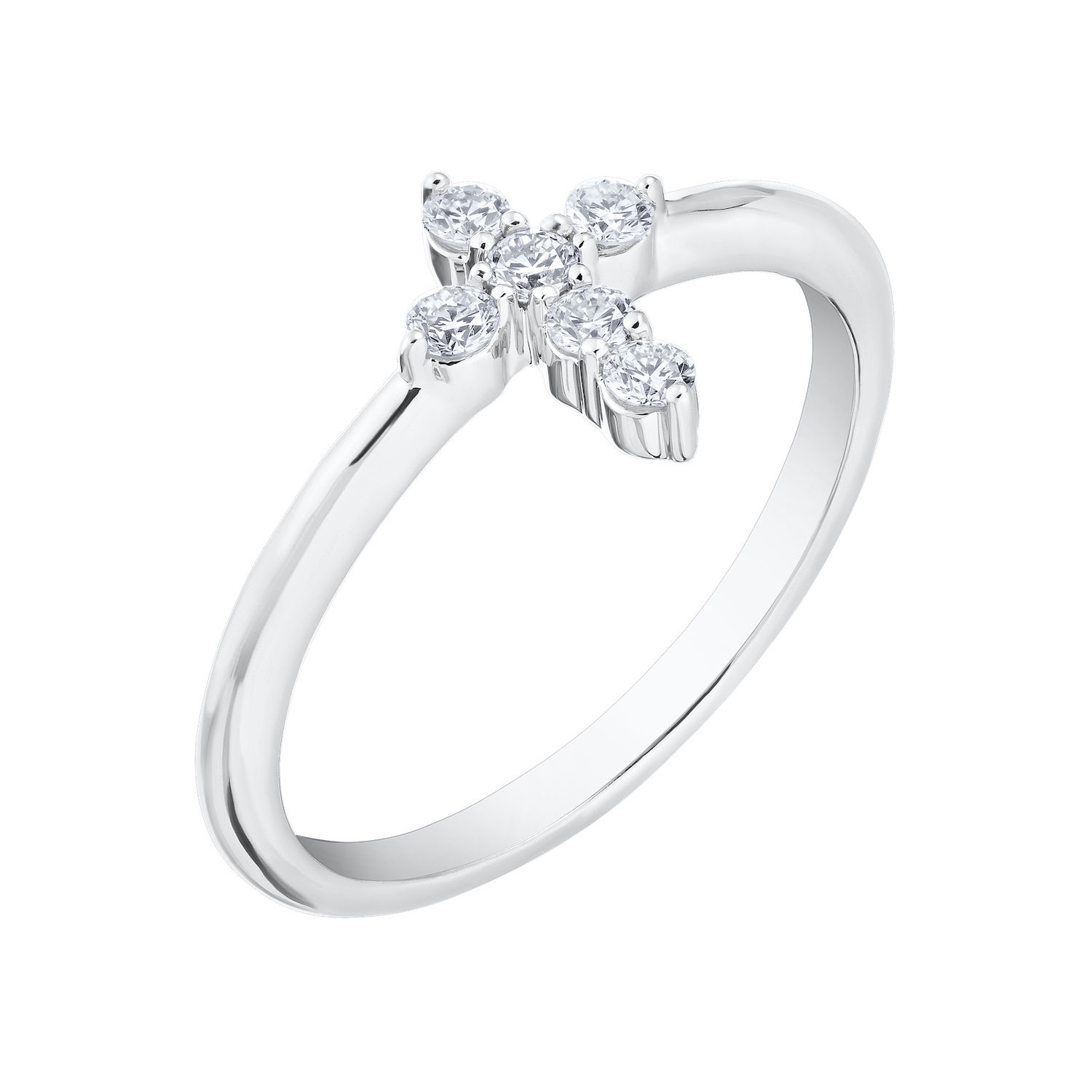 14K White Gold Ring Cross Shared Prong Diamond 0.20 Ctw