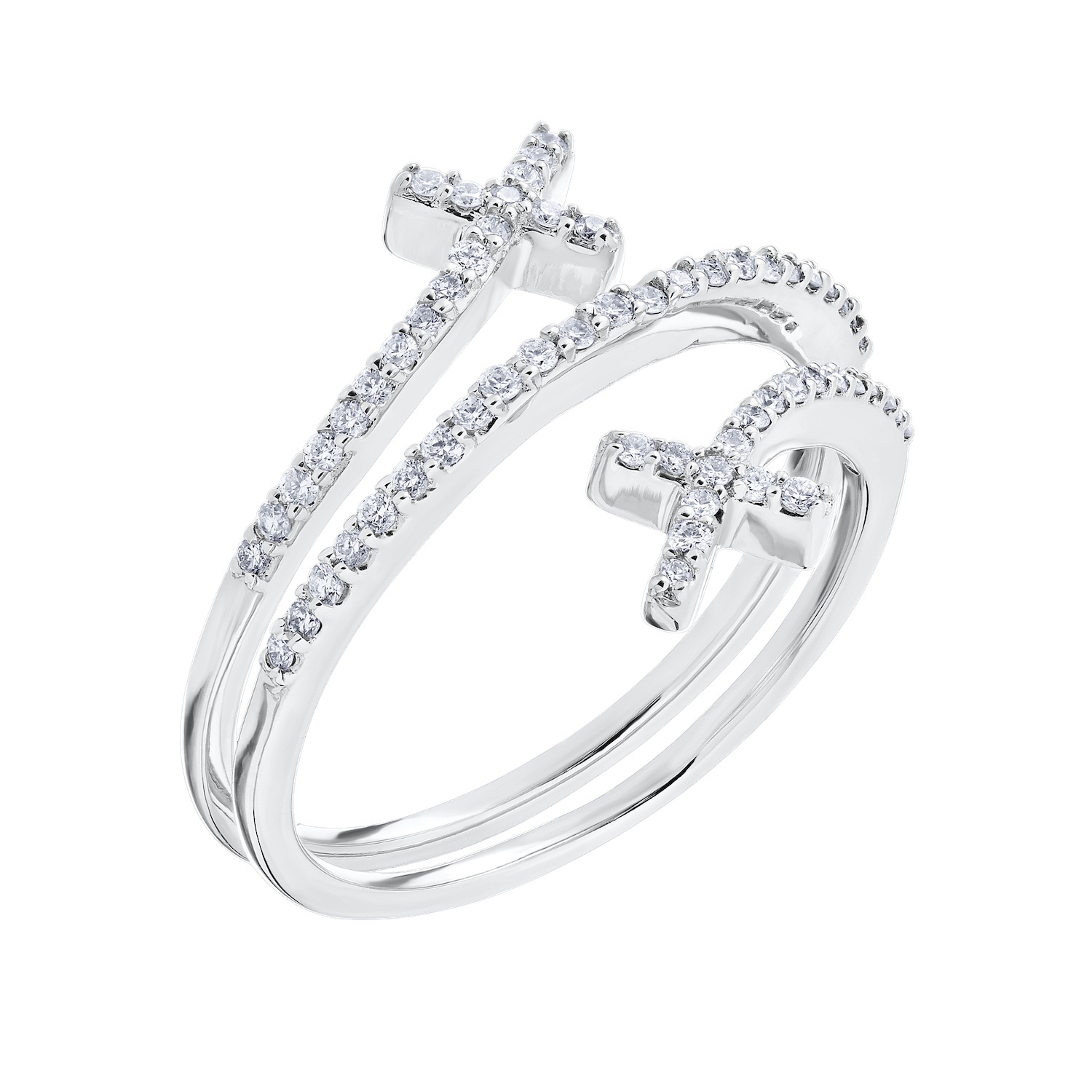 14K White Gold Ring Cross Wrap Bypass Diamond 0.25 Ctw