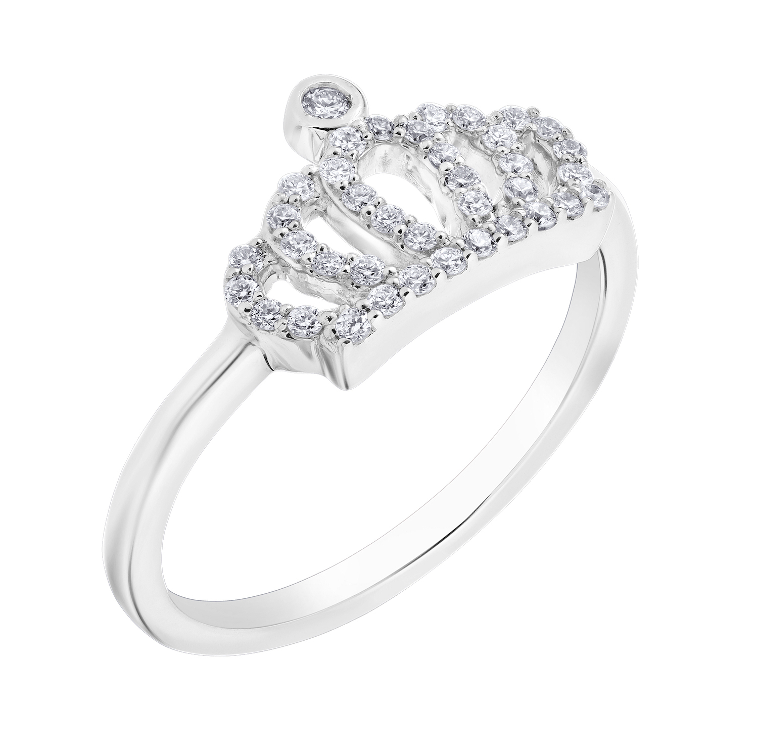 14K White Gold Ring Crown Plain Shank Diamond 0.20 Ctw