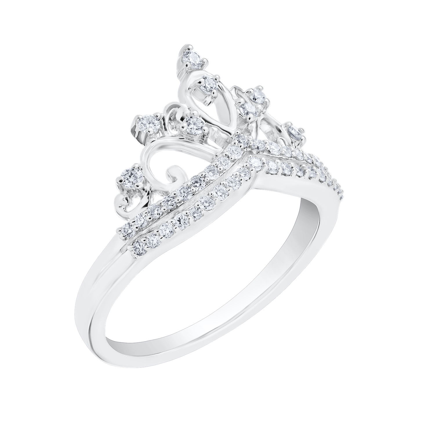 14K White Gold Ring V Shape Crown/Tiara Diamond 0.33 Ctw