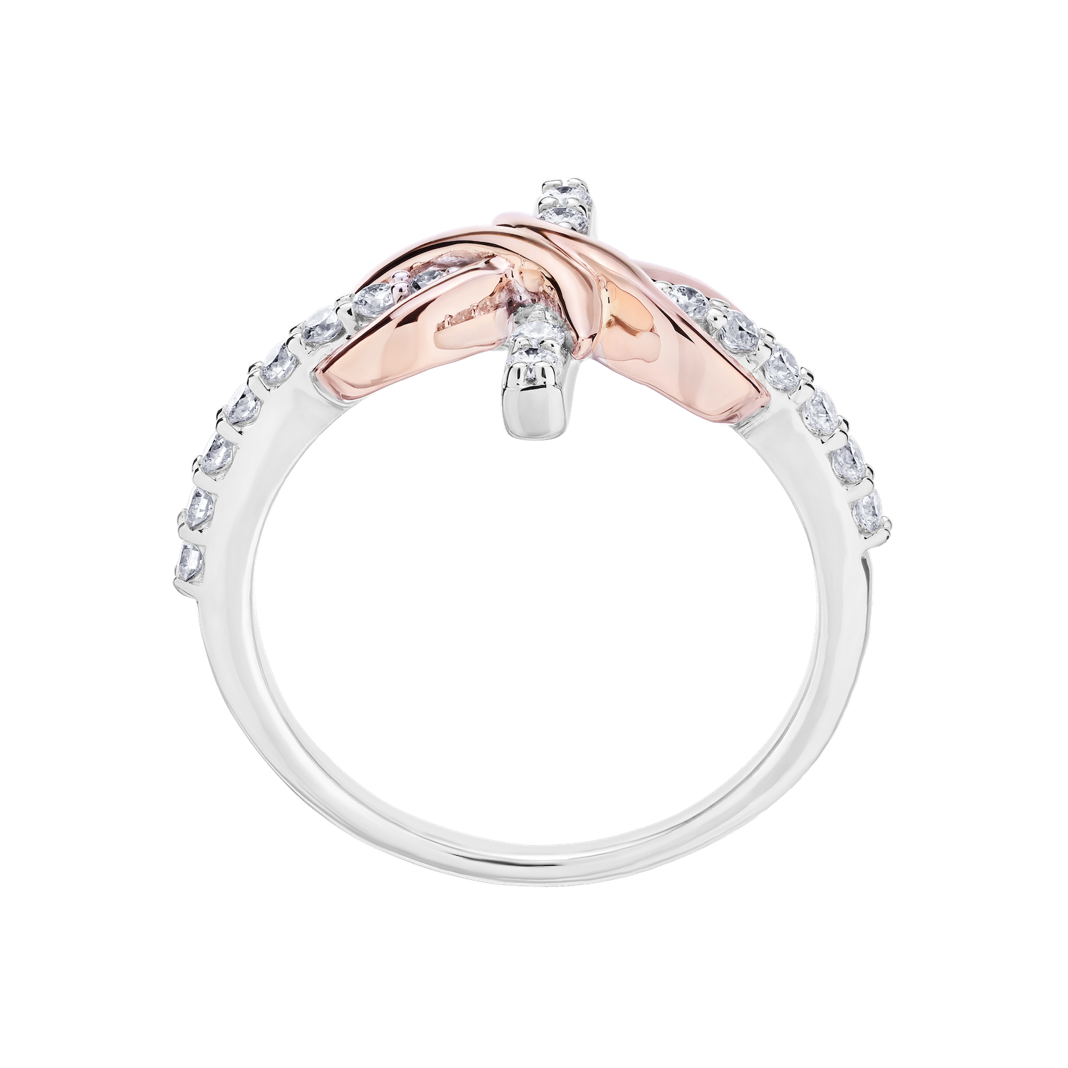 14K Two Tone Ring Cross Horizontal Infinity Wrap Center Diamond 0.25 Ctw