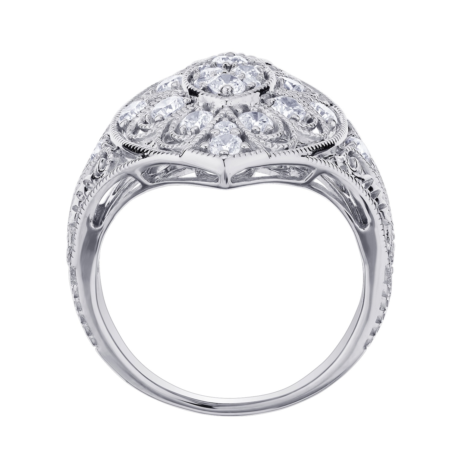 Vintage Treasures&trade; 14k White Gold Filigree Marquise Shape Art Deco Style Ring Diamond Pear 1.00 Ctw