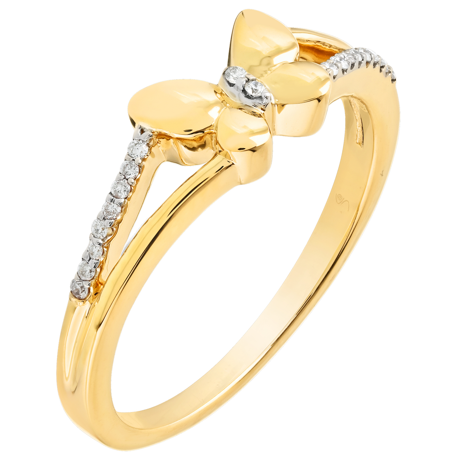 ZooLightful&trade; 14K Yellow Gold Butterfly Split Shank Ring Diamond 0.05 Ctw
