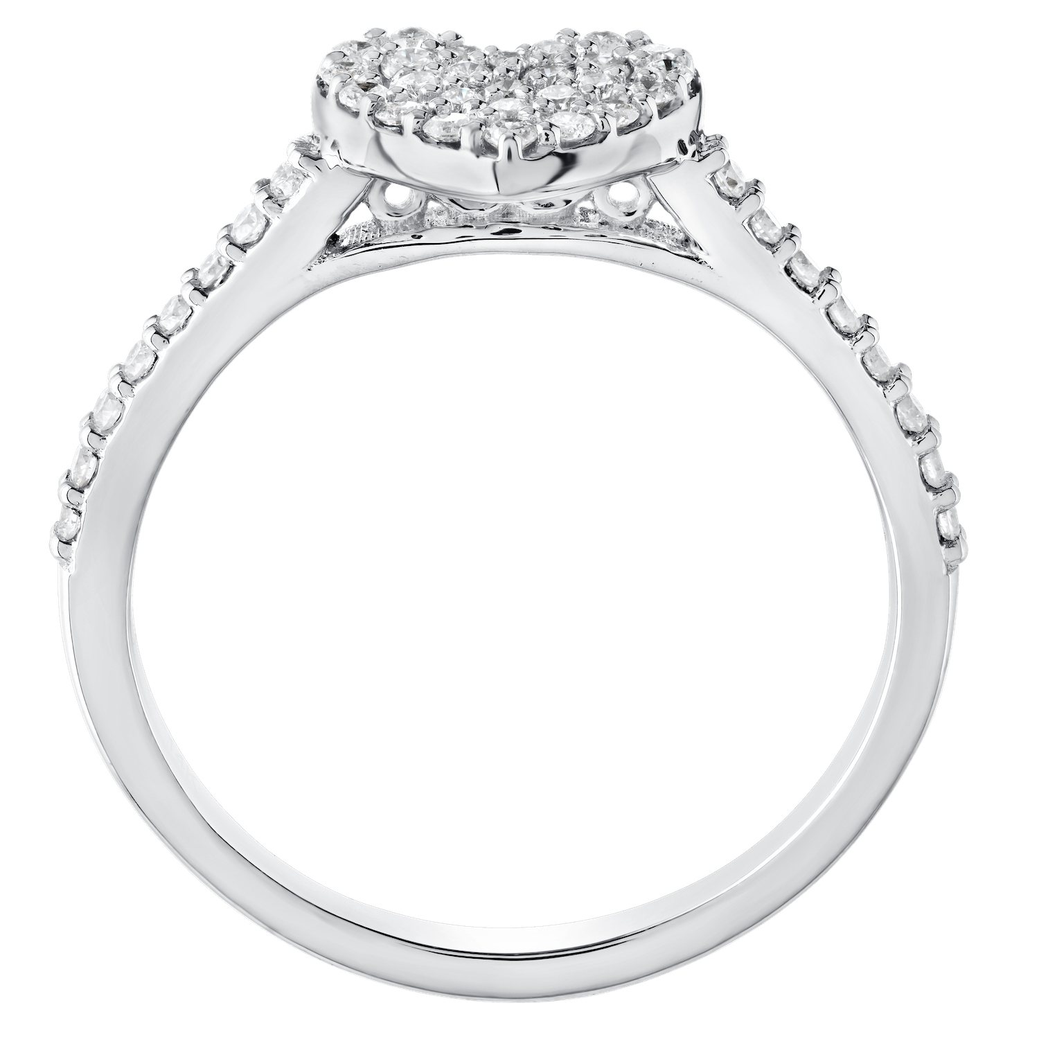 14K White Gold Ring Pave Heart with Bead Set Shoulders Diamond 0.33 Ctw