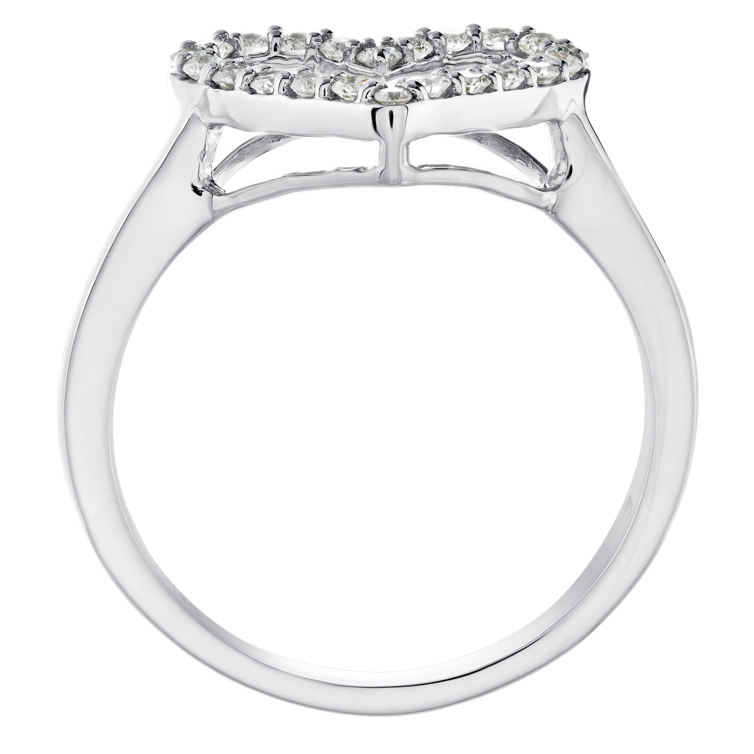 14K White Gold Ring Cutout Heart Plain Shank Diamond 0.25 Ctw