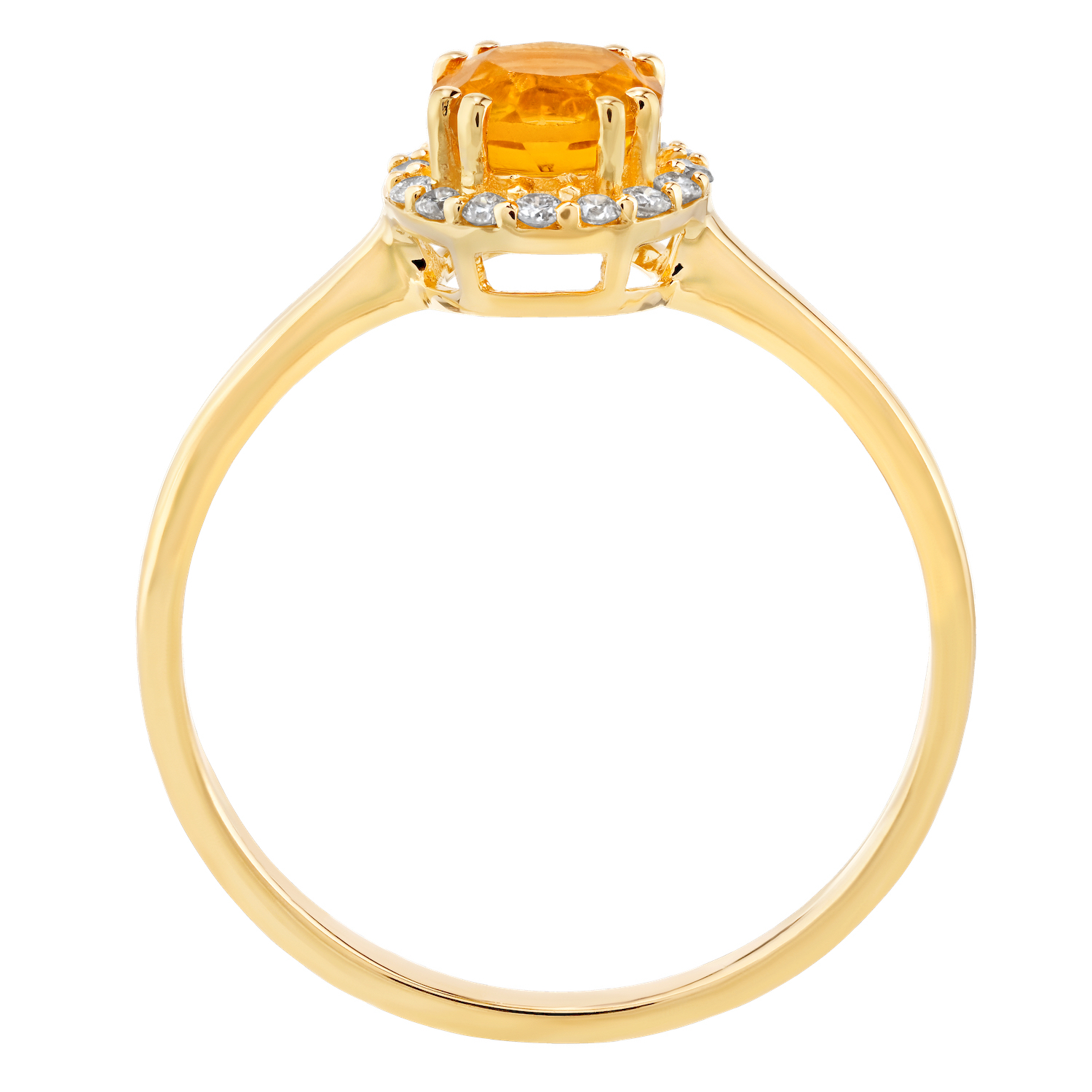 Birthstone Collection 10K Yellow Gold Round Center with Halo Plain Shank Ring Diamond and Citrine 0.60 Ctw