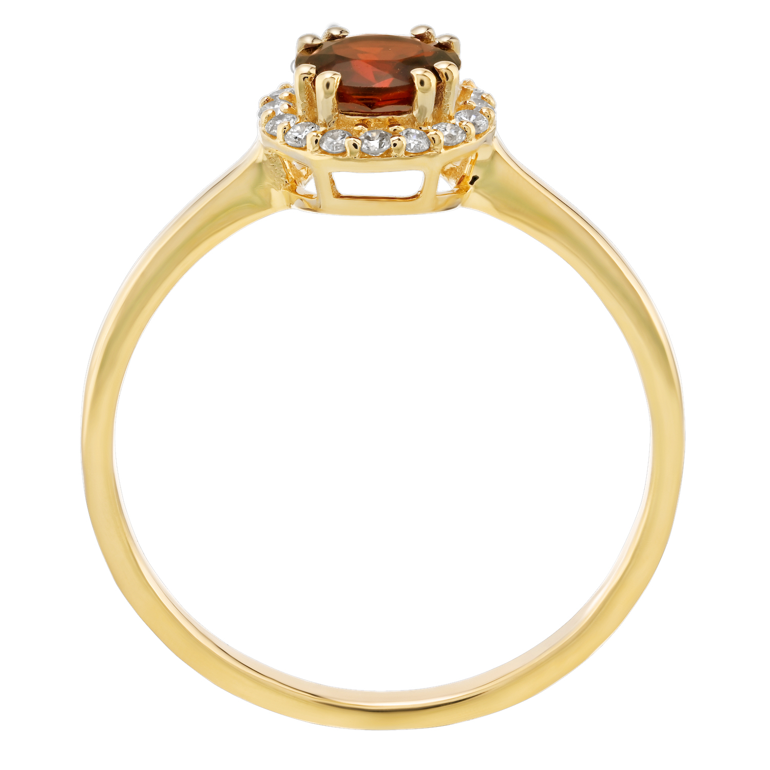 Birthstone Collection 10K Yellow Gold Round Center with Halo Plain Shank Ring Diamond and Garnet 0.60 Ctw