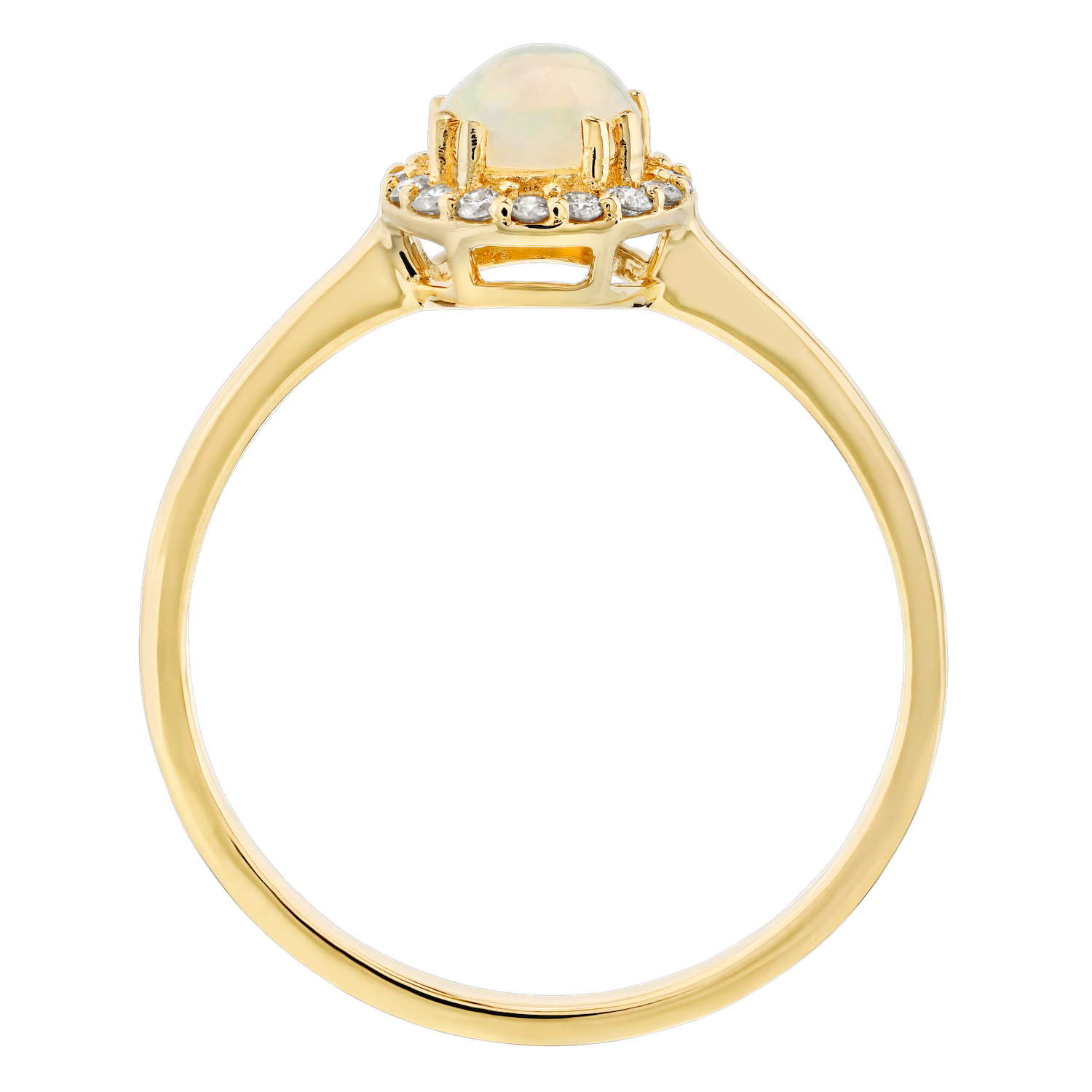 Birthstone Collection 10K Yellow Gold Round Center with Halo Plain Shank Ring Diamond and Opal 0.60 Ctw