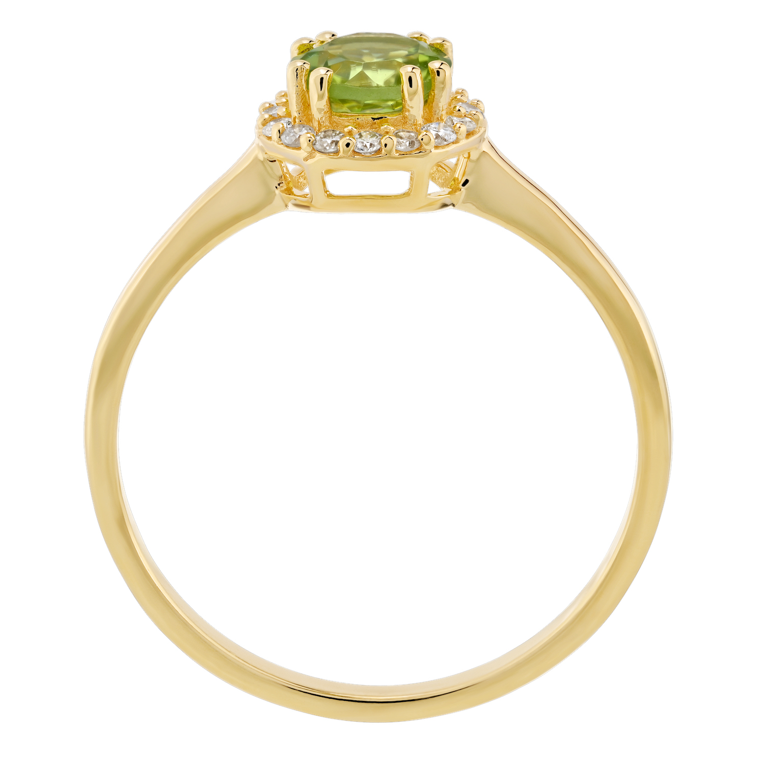 Birthstone Collection 10K Yellow Gold Round Center with Halo Plain Shank Ring Diamond and Peridot 0.60 Ctw