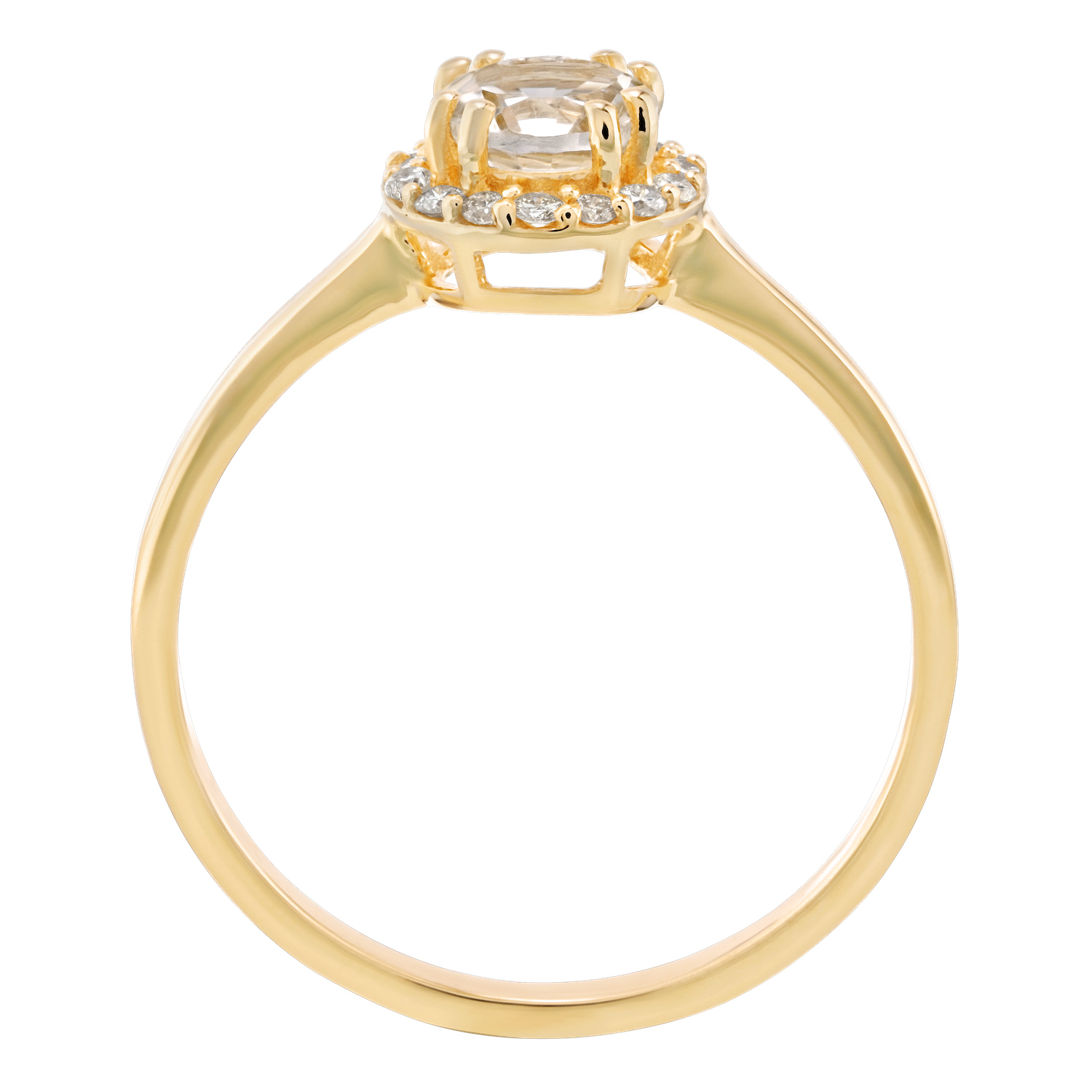 Birthstone Collection 10K Yellow Gold Round Center with Halo Plain Shank Ring Diamond and White Topaz 0.60 Ctw