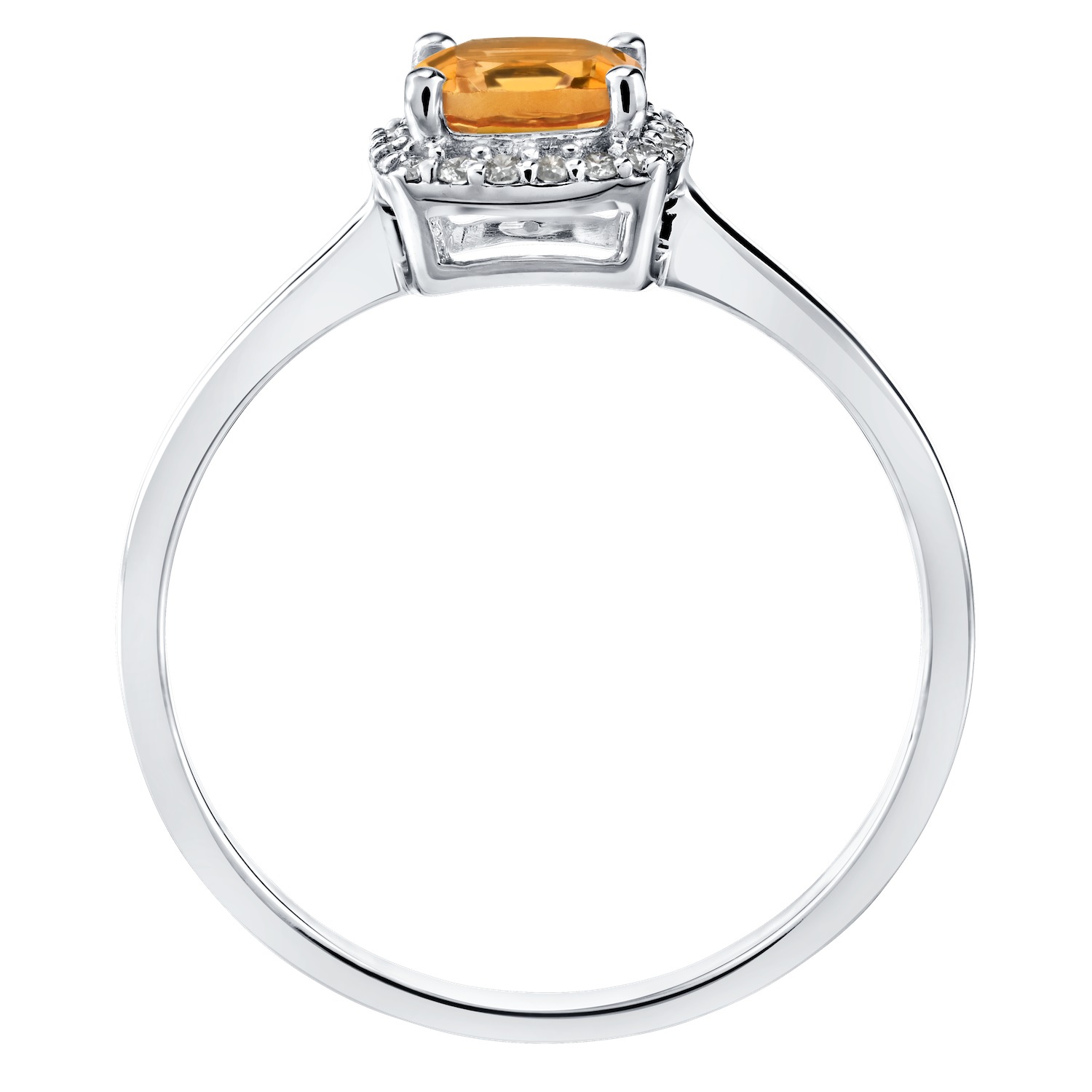 Birthstone Collection 10K White Gold Cushion Center with Halo Plain Shank Ring Diamond and Citrine 0.60 Ctw