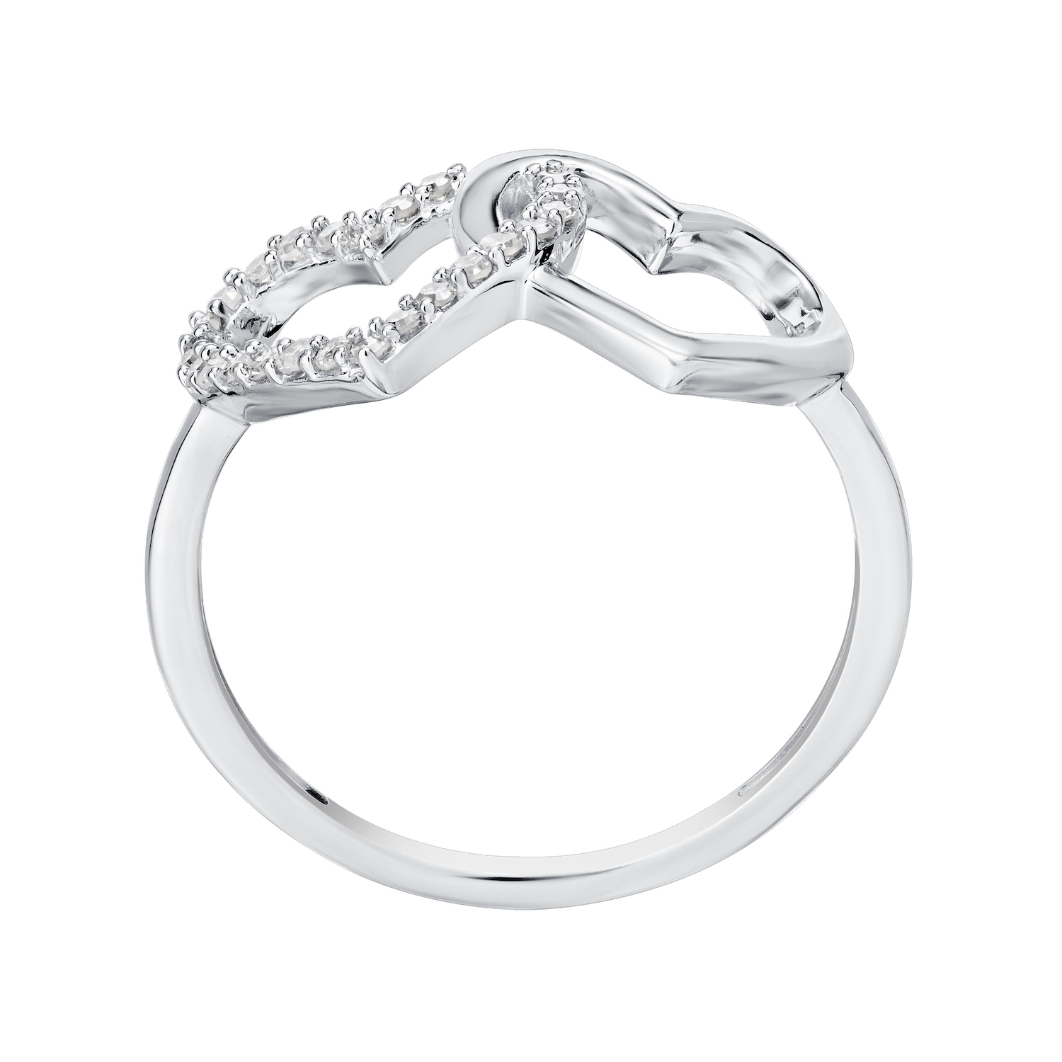 10K White Gold Ring Pave & Polished Interlocking Hearts Diamond 0.15 Ctw