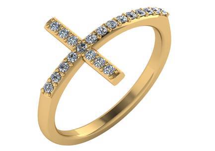 14K Yellow Gold Ring Horizontal Pave Cross Diamond 0.20 Ctw