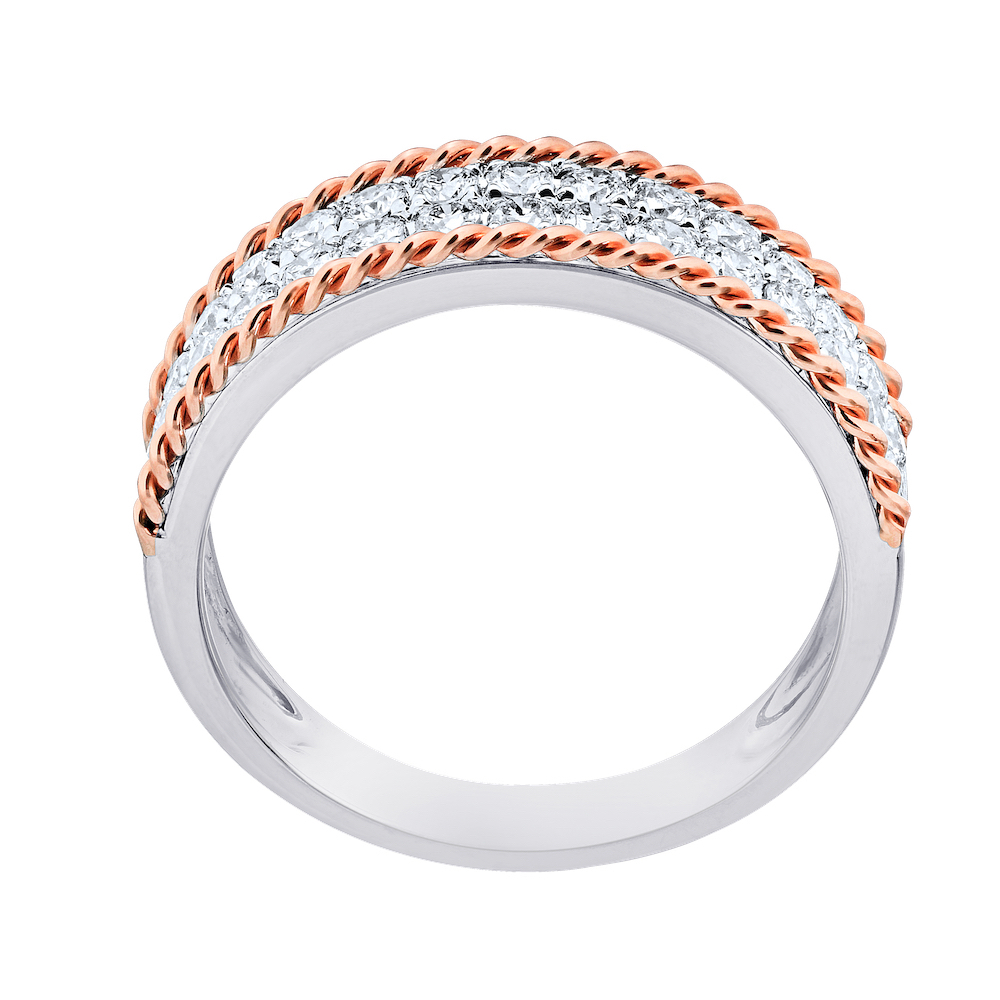 14K Two Tone Ring Pave Set Center with Twisted Wire Rails Diamond 0.60 Ctw