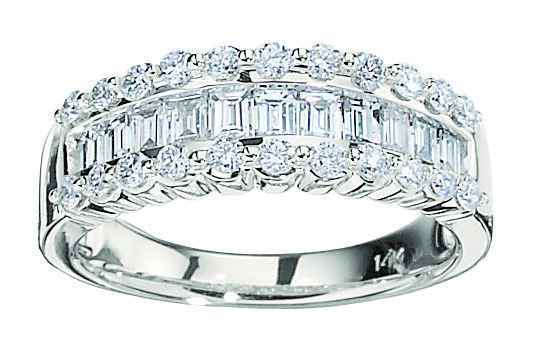 14K White Gold Ring Channel Set Baguettes with Round Prong Set Rails Diamond 1.50 Ctw