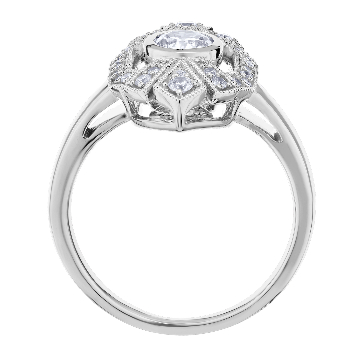 Vintage Treasures&trade; 14k White Gold Art Deco Style Bezel Center Polished Shank Ring Diamond 0.61 Ctw