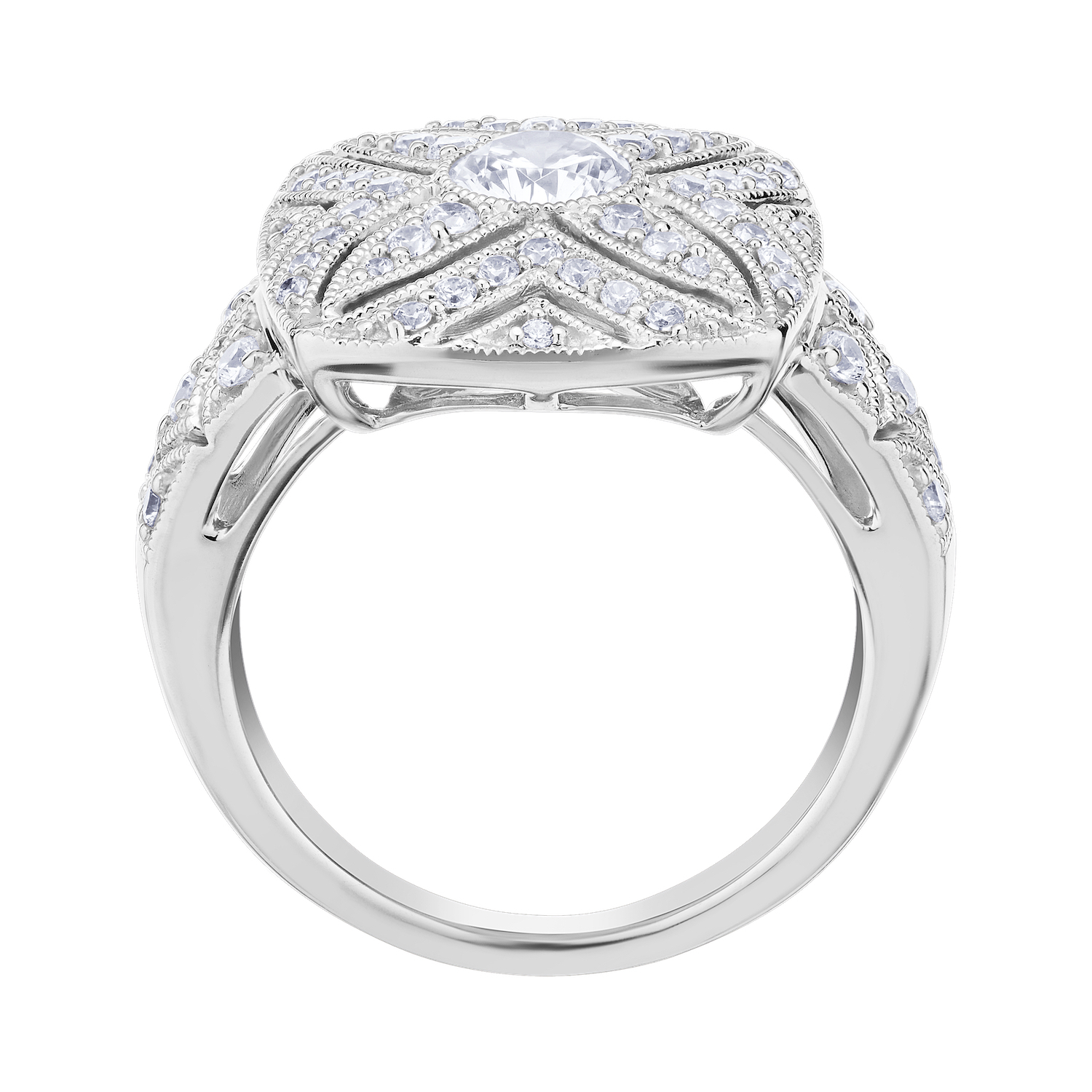 Vintage Treasures&trade; 14k White Gold Square Shape Filigree Art Deco Style Bezel Center Ring Diamond 1.00 Ctw