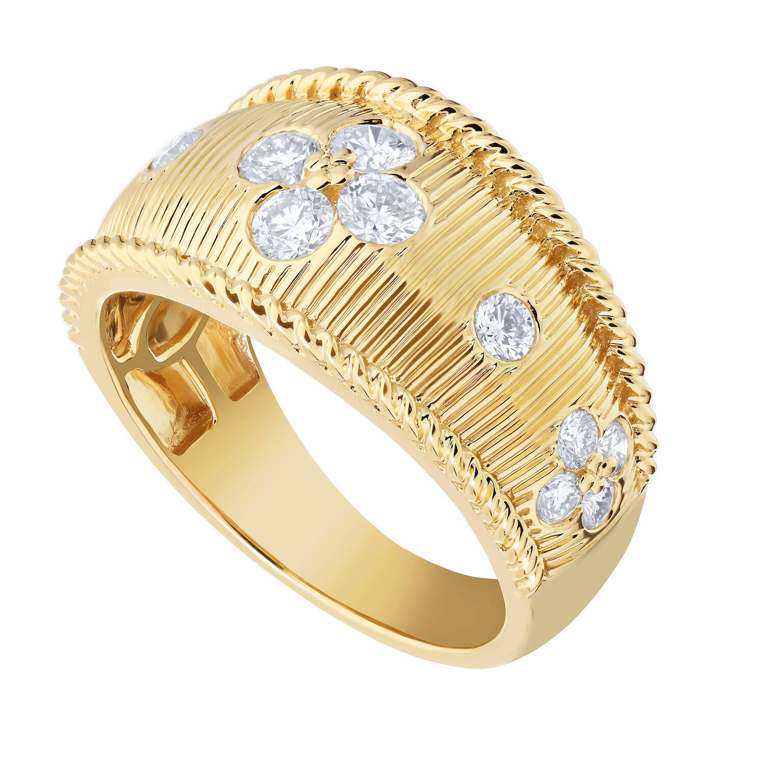 Textura&trade; 14K Yellow Gold Textured Dome Flush Set Diamond 0.75 Ctw