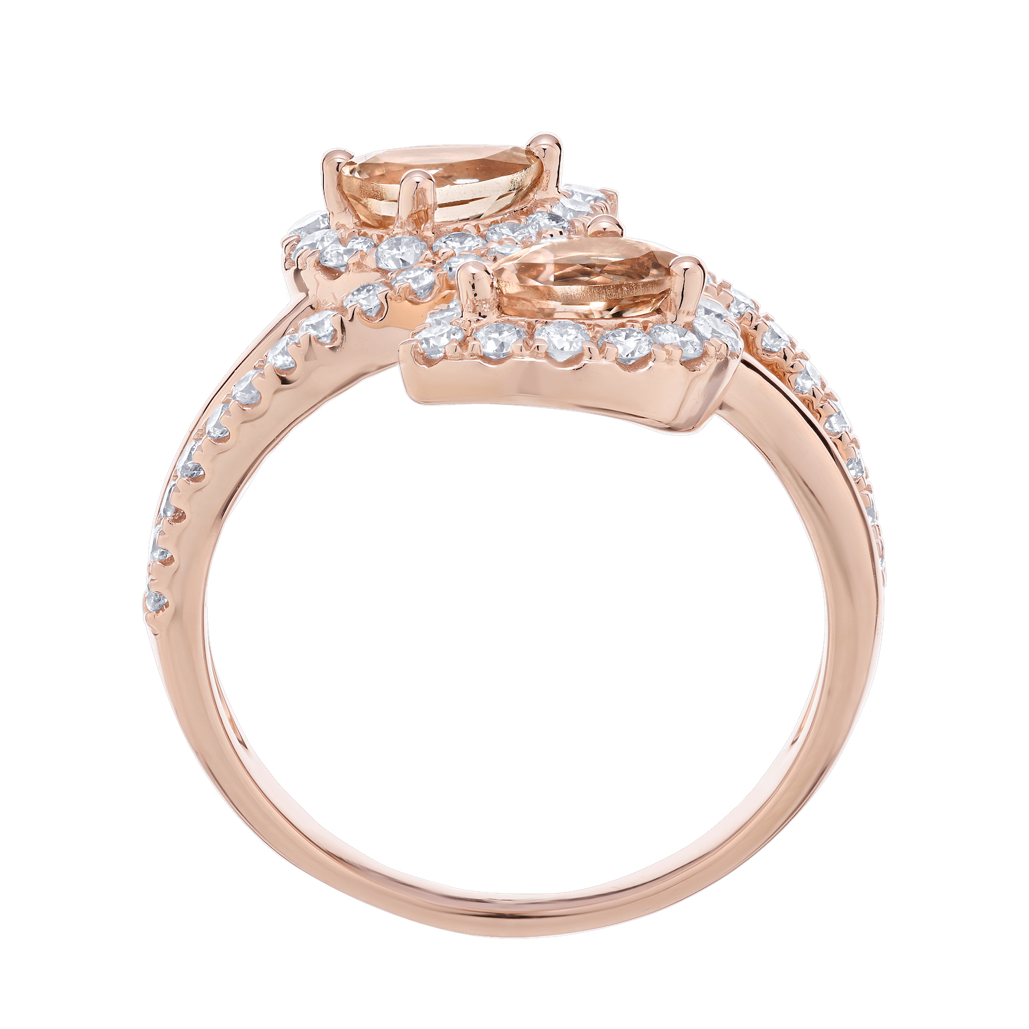 Peach Blossom&trade; 14k Rose Gold Pear-Shape Morganite Halo's Bypass Wrap Ring Diamond Pear 1.403 Ctw