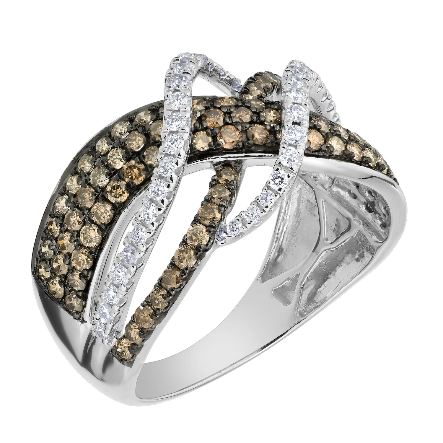 Cinnamon Dulce&trade; 14K White Gold Cognac & White Diamond Freeform Crossover Diamond & Cognac 0.919 Ctw
