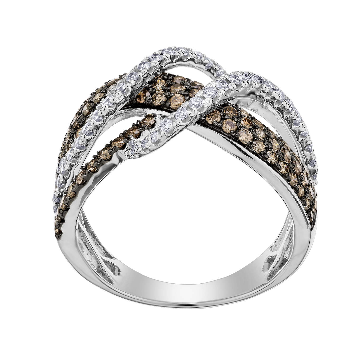 Cinnamon Dulce&trade; 14K White Gold Cognac & White Diamond Freeform Crossover Diamond & Cognac 0.919 Ctw