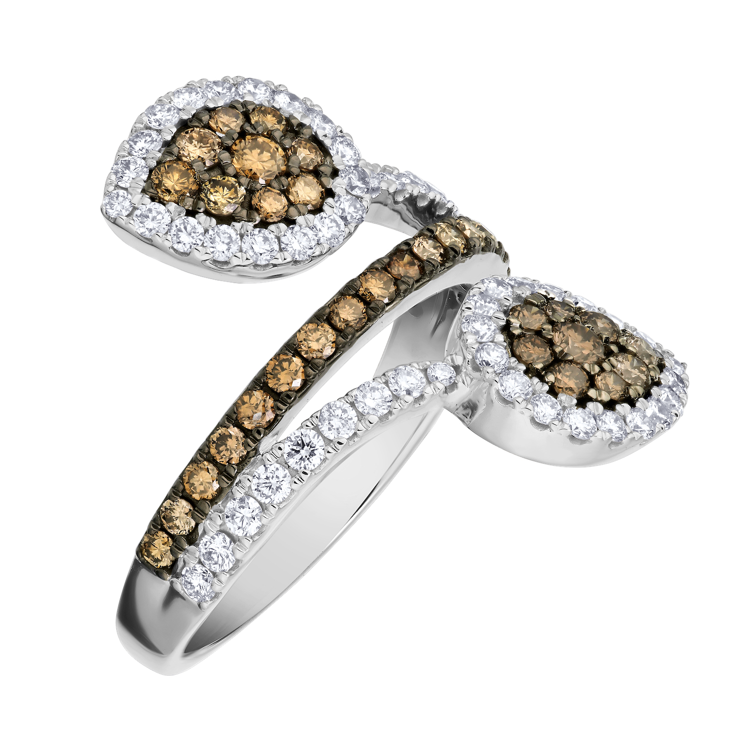 Cinnamon Dulce&trade; 14K White Gold Cognac & White Diamond Bypass Pear-shape Cluster Halo's Diamond & Cognac 1.079 Ctw