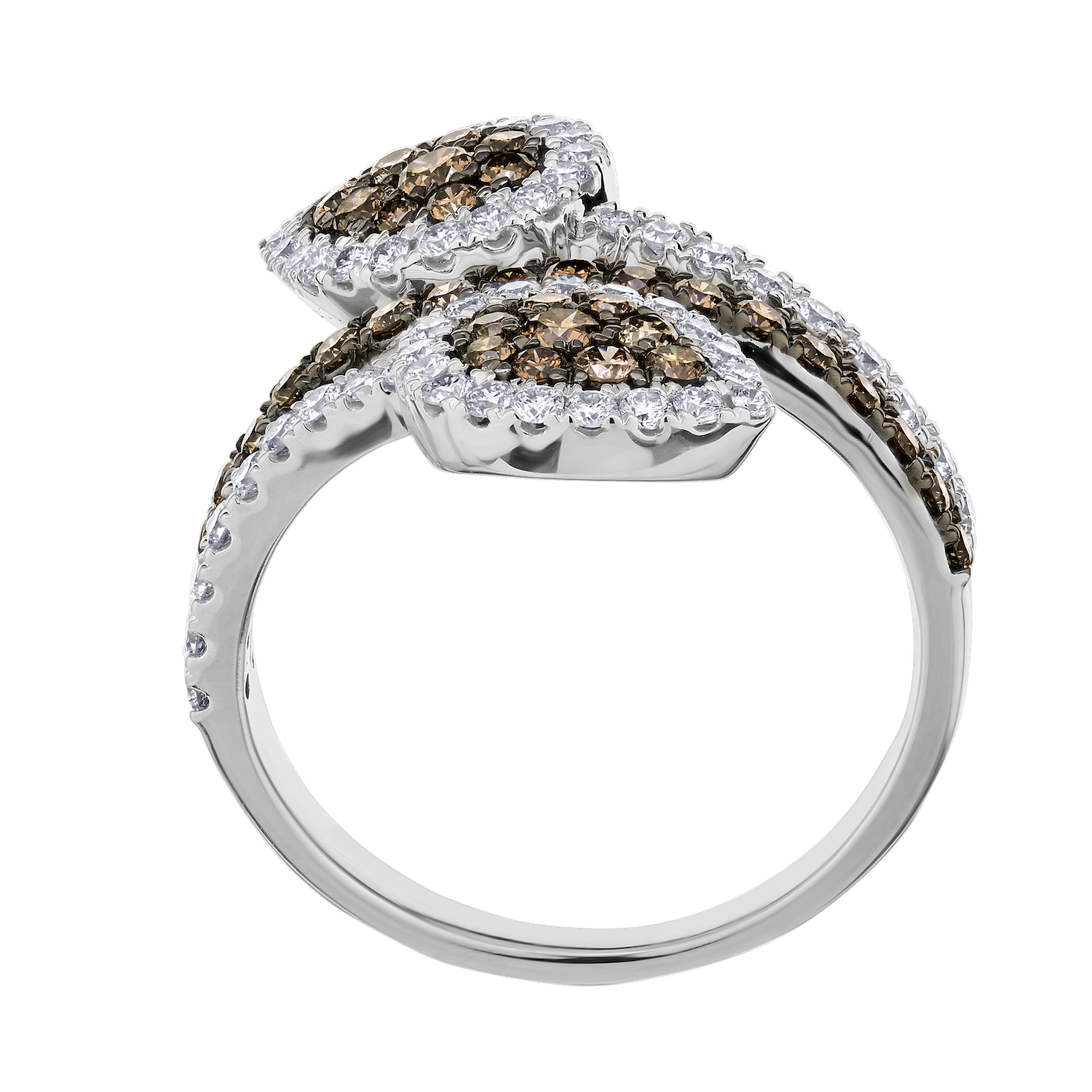 Cinnamon Dulce&trade; 14K White Gold Cognac & White Diamond Bypass Pear-shape Cluster Halo's Diamond & Cognac 1.079 Ctw