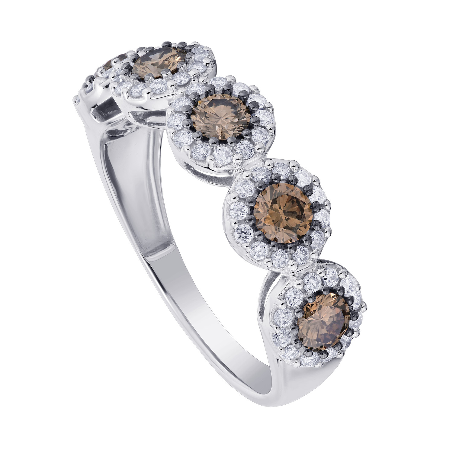 Cinnamon Dulce&trade; 14K White Gold 5 Station Cognac Centers White Halo's Diamond & Cognac 1.00 Ctw