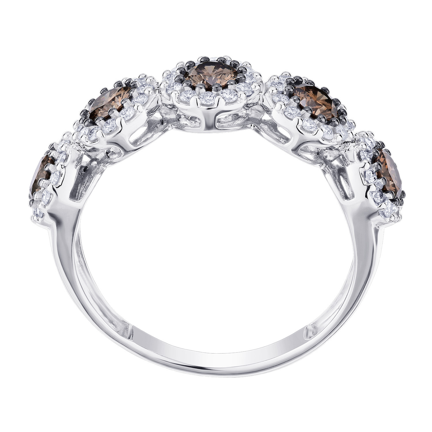 Cinnamon Dulce&trade; 14K White Gold 5 Station Cognac Centers White Halo's Diamond & Cognac 1.00 Ctw