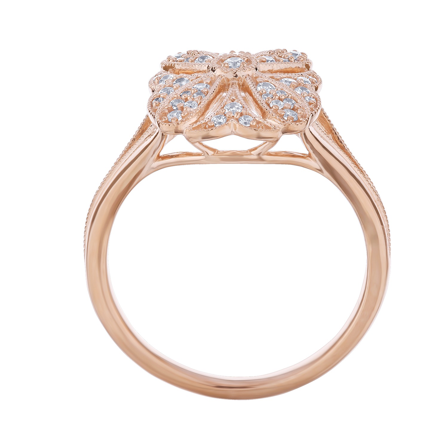 Vintage Treasures&trade; 14k Rose Gold Rectangular Filigree Vintage Style with Milgrain Ring Diamond 0.20 Ctw