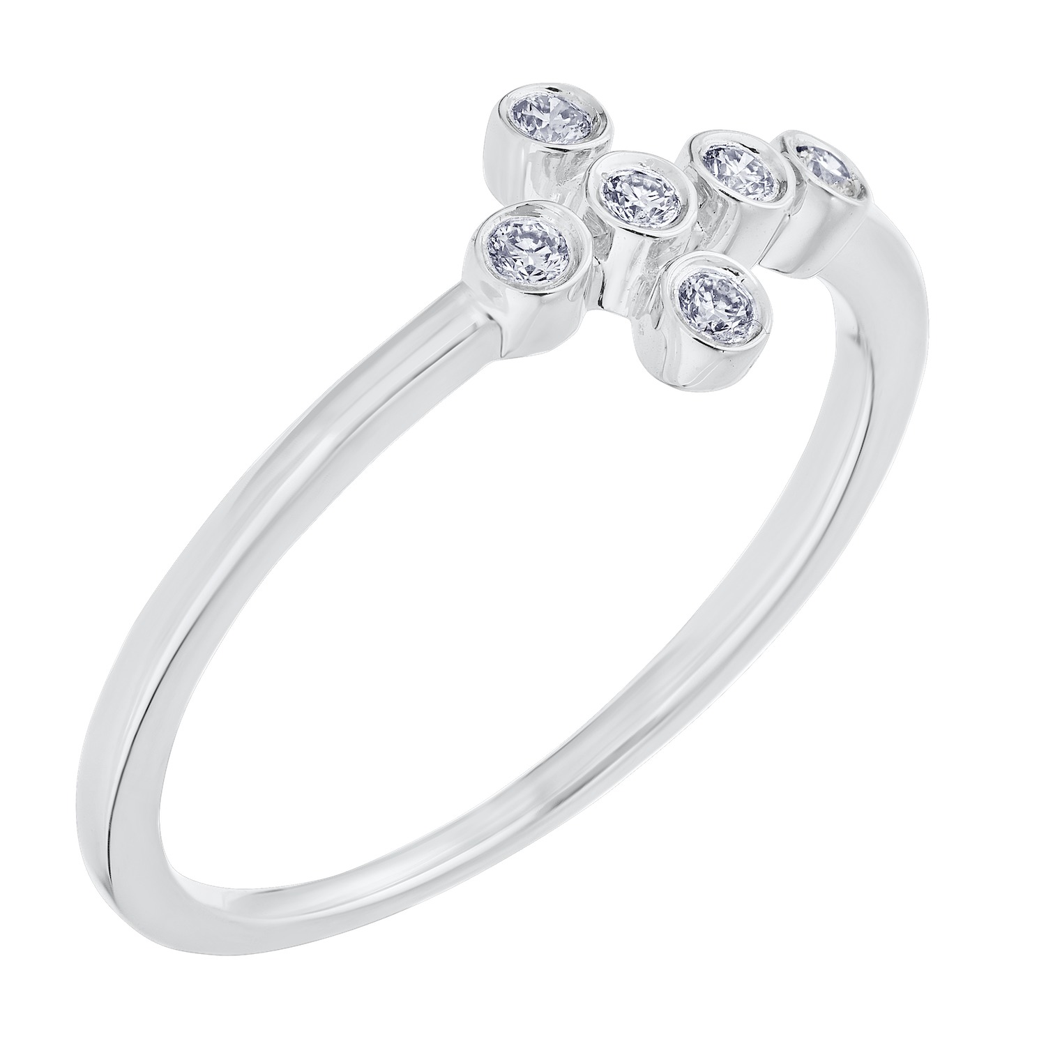 14K White Gold Ring Bezel Set Sideways Cross Diamond 0.10 Ctw