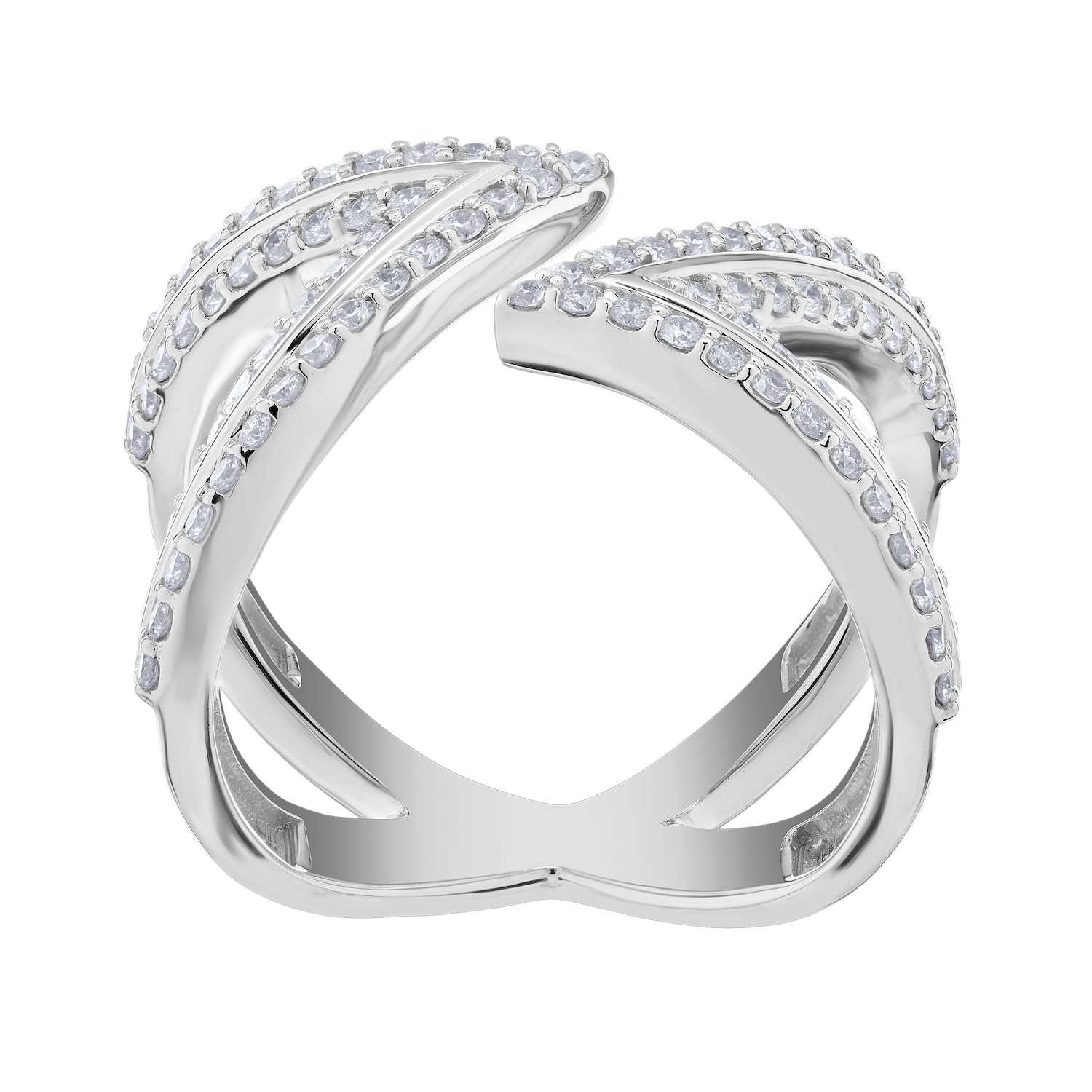 14K White Gold Ring Open Ended Geometric Prong Set Diamond 0.75 Ctw