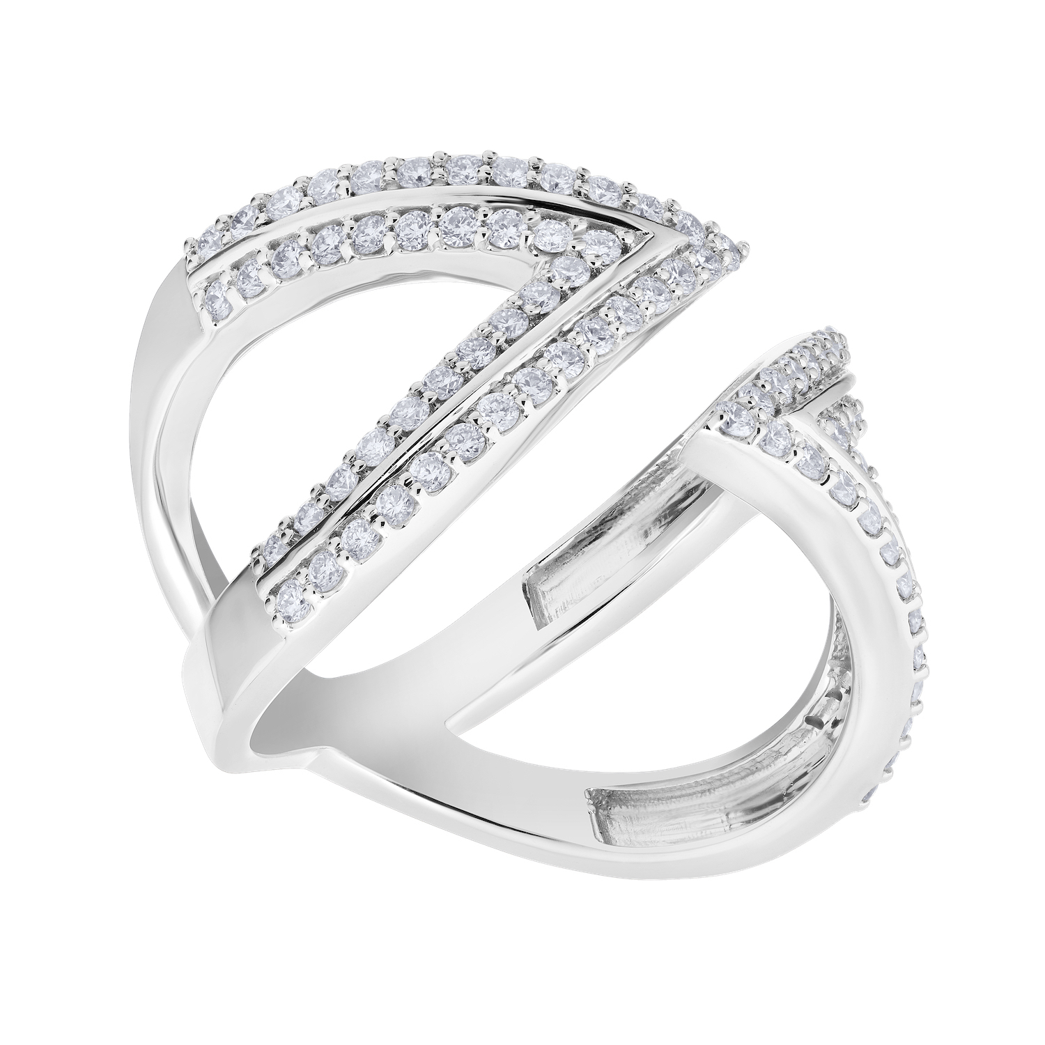 14K White Gold Ring Open Ended Geometric Prong Set Diamond 0.75 Ctw