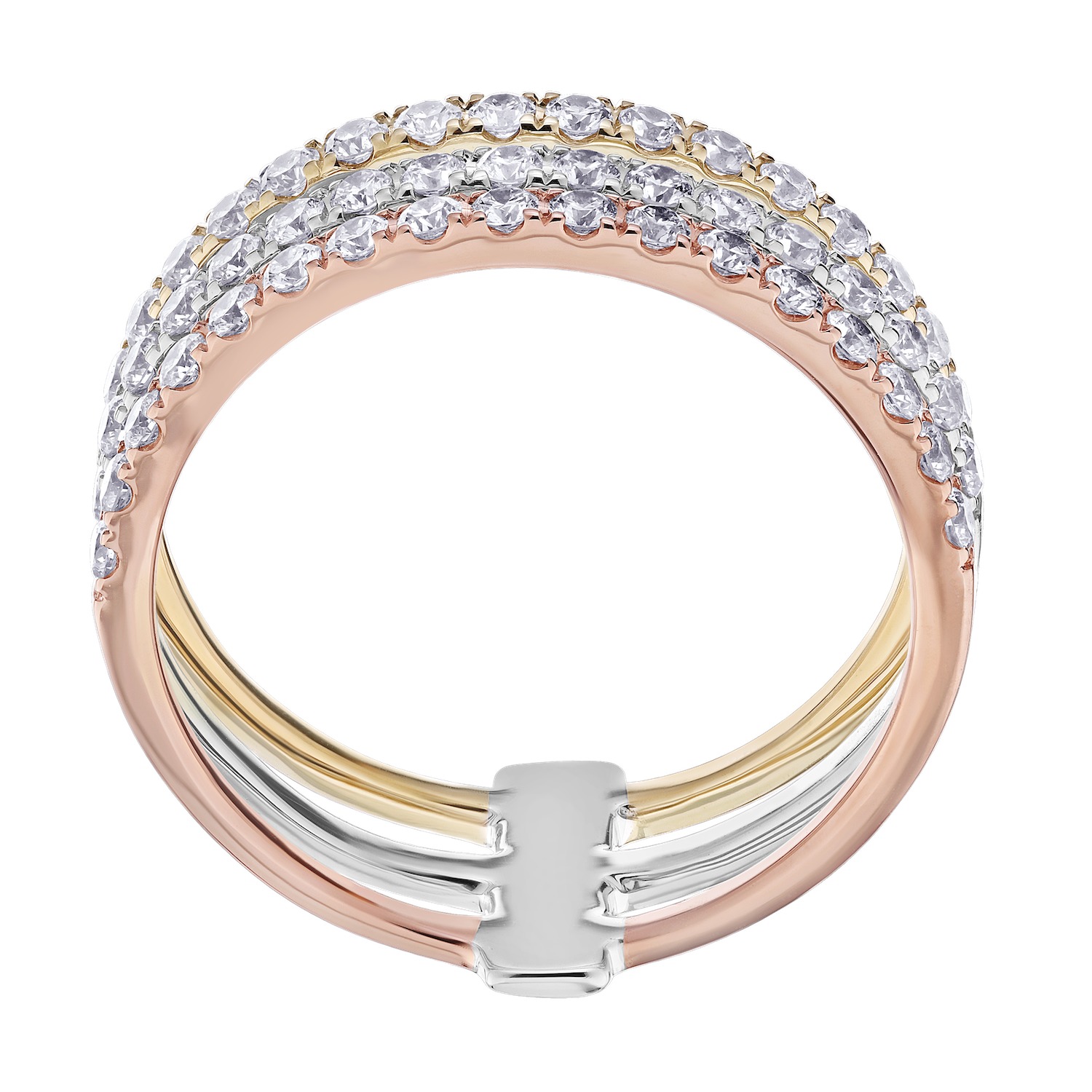 14K Two Tone Ring 3 Parallel Row Prong Set Diamond 0.75 Ctw