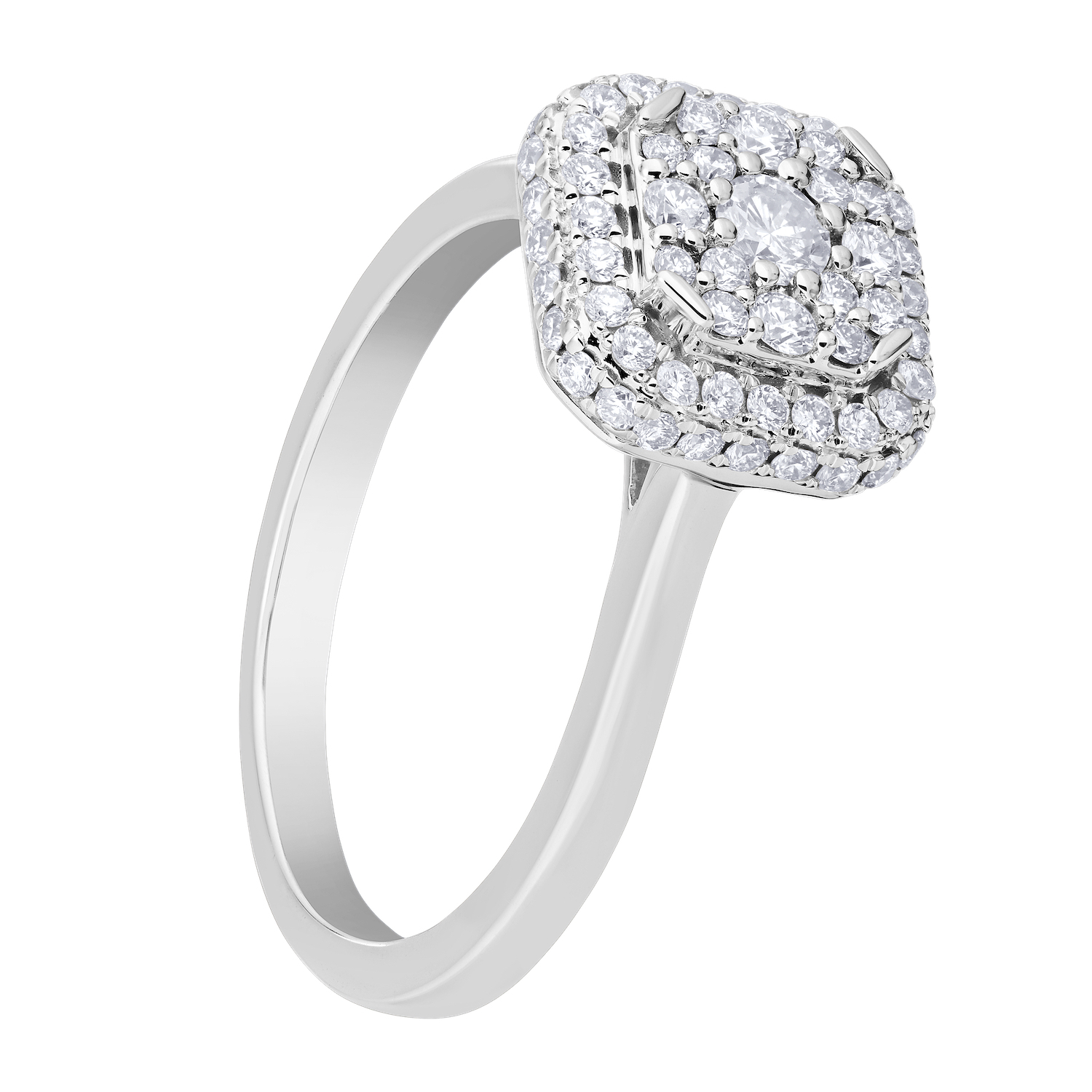 Multiplicity&trade; 14K White Gold Cushion Shape Cluster with Halo Plain Shank 0.50 Ctw Diamond