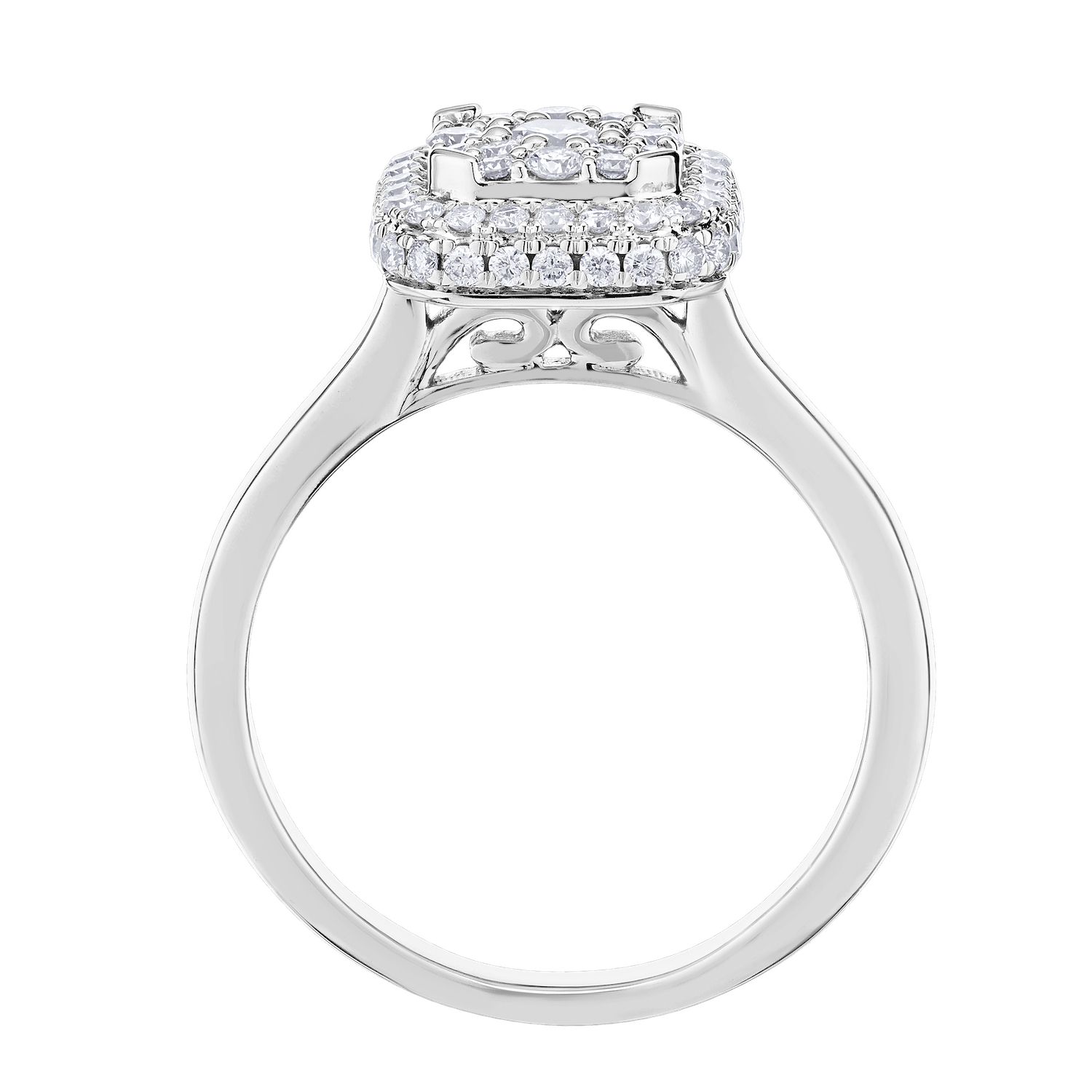 Multiplicity&trade; 14K White Gold Cushion Shape Cluster with Halo Plain Shank 0.50 Ctw Diamond